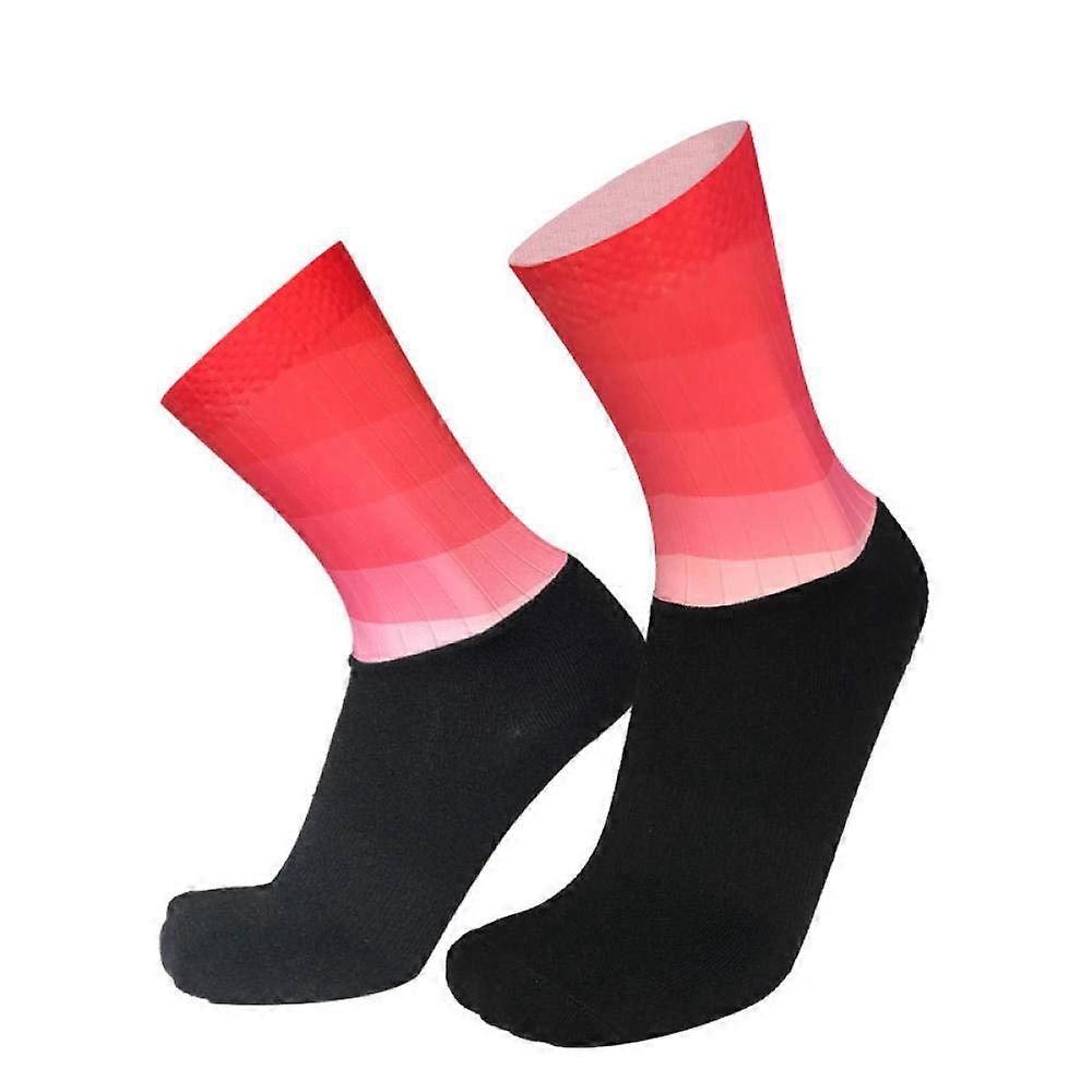 Men's Compression Socks Non-Slip Silicone Aero White Stripe Cycling And Running Size 35-46 Red Gradient