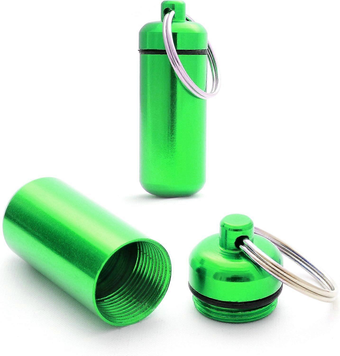 Pill box pill box set of 2 aluminum capsules key ring mini waterproof color: green height: 45mm