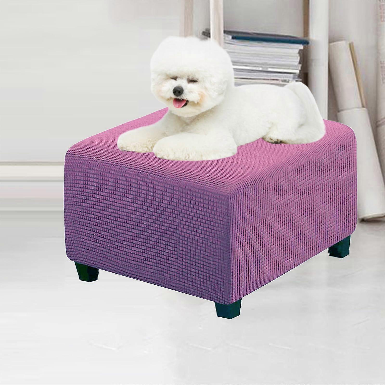 Square Ottoman Cover Footstool Cover Removable Washable Stretch Protector With Elastic Bottom Fits Cube Stools Lavender