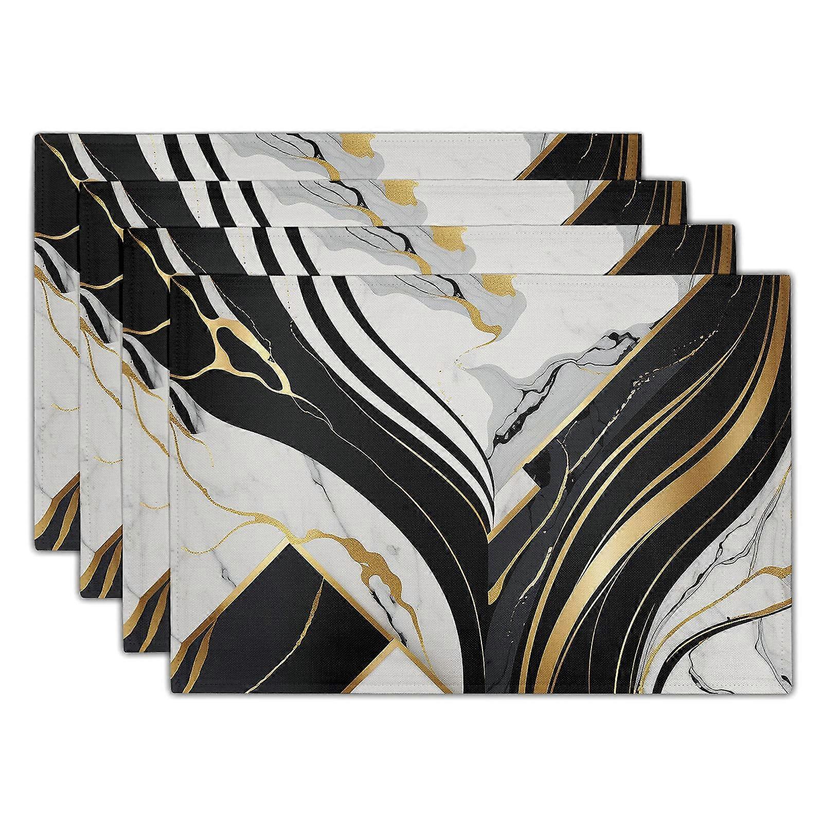 Black and White Marble Stone Table Service Set for 4, Heat Resistant American Dining Tableware, Elegant Design