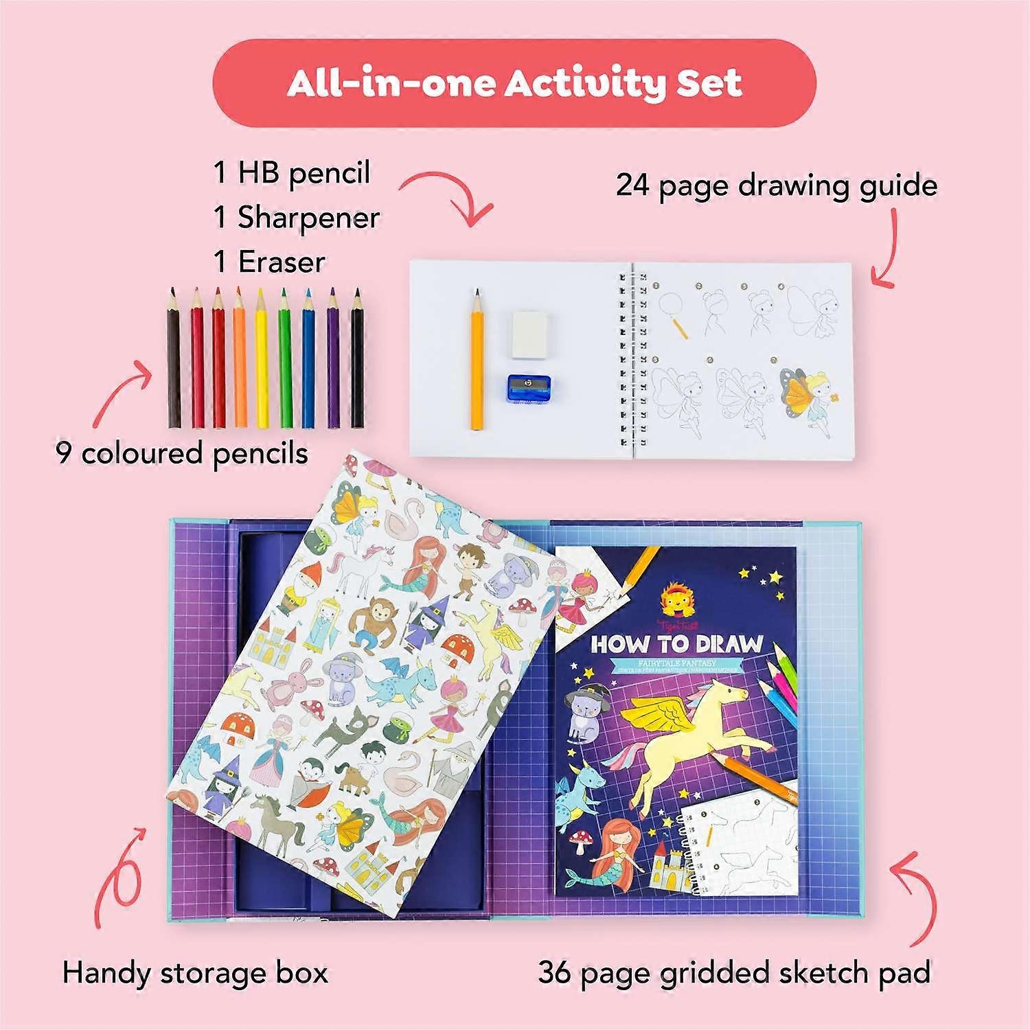 Tiger Tribe How To Draw (Fantasy) - 14 pcs Kids Drawing Set with Instructions