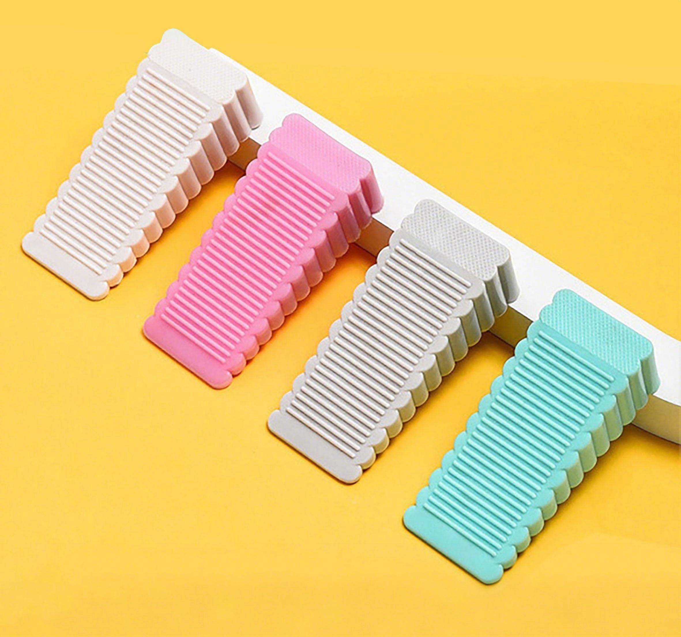 4 Pack Door Stoppers Rubber Wedge, Stackable Security Door Stops for Floor in White, Pink, Grey, Green