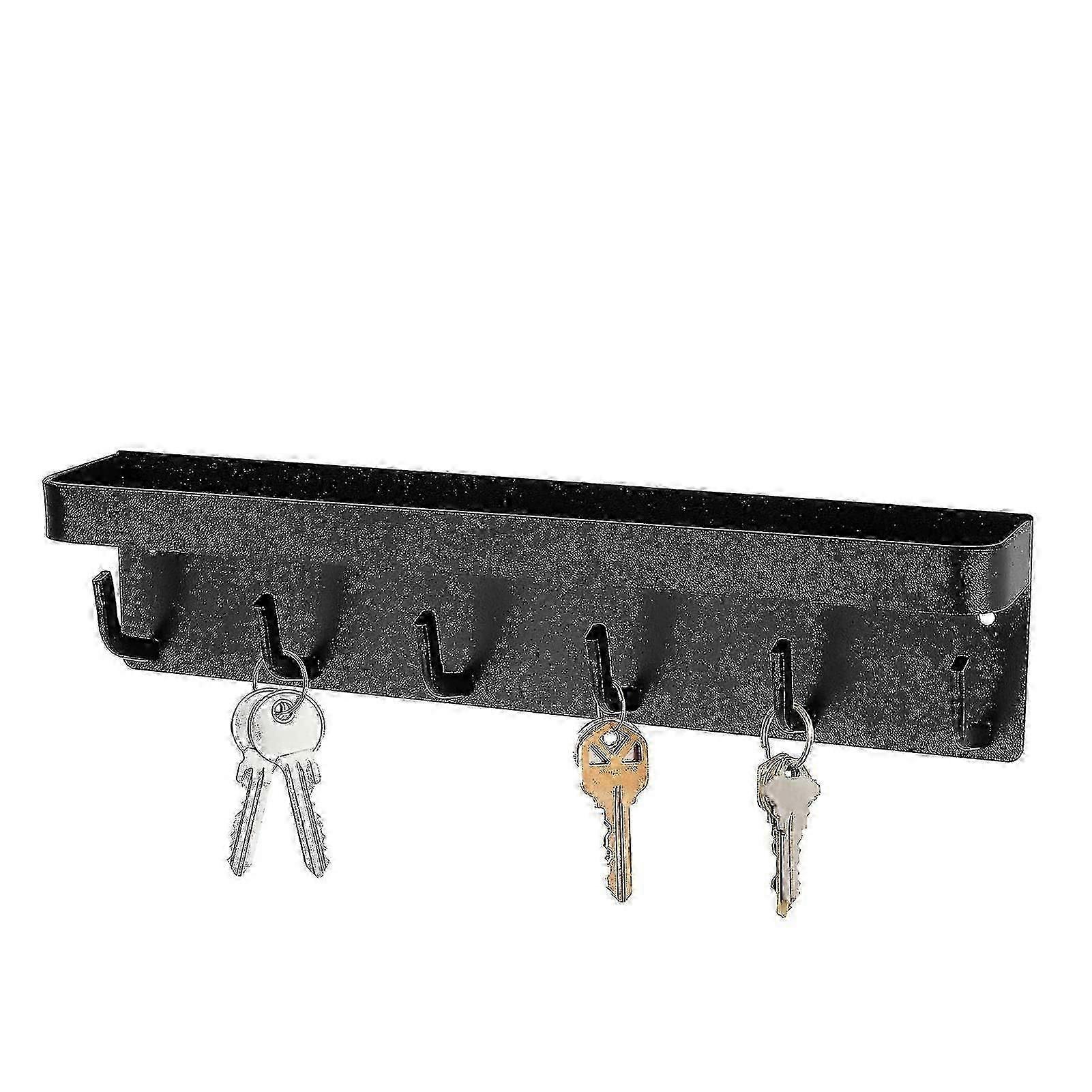6 Hooks Wall Mount Key Rack, Adhesive Mail Organizer With Key Hooks, Decorative Wall Shelf For Entryway, Hallway, Home (black)