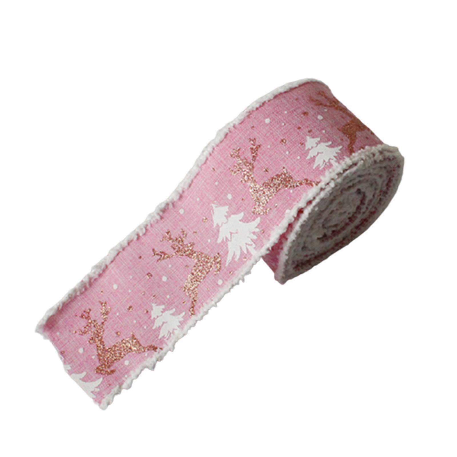 Christmas Wired Edge Ribbons 5m Xmas Elk & Christmas Tree Patterns Roll DIY
