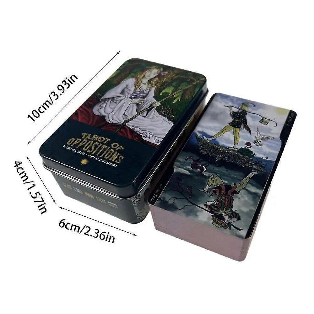 English Version Tarot of Oppositions Cards With Iron Box Oracle Card Board Game for Witch Fate Divination Family Fortune Testing