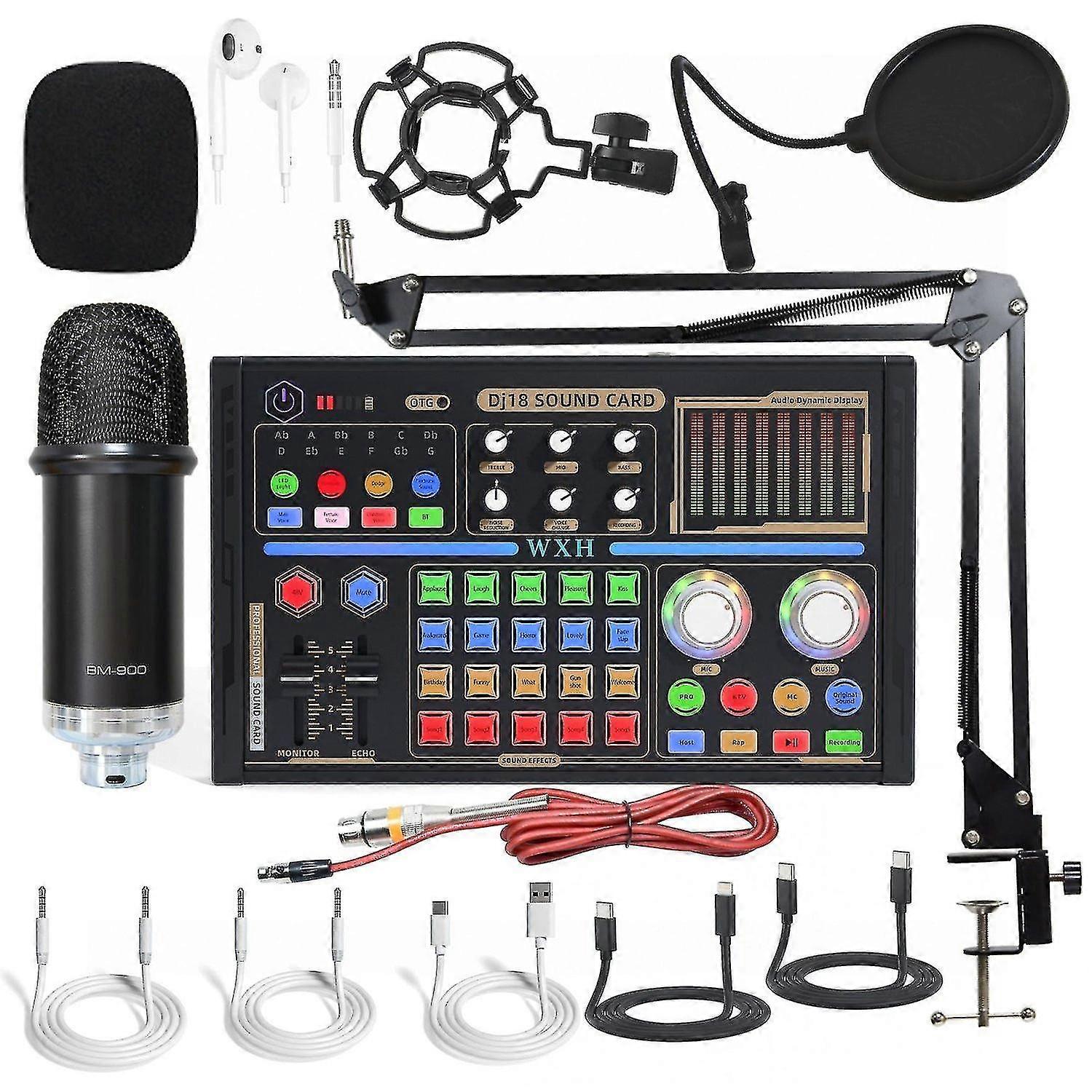 F style Microphone computer recording condenser wheat sound card mobile phone live sound card full set