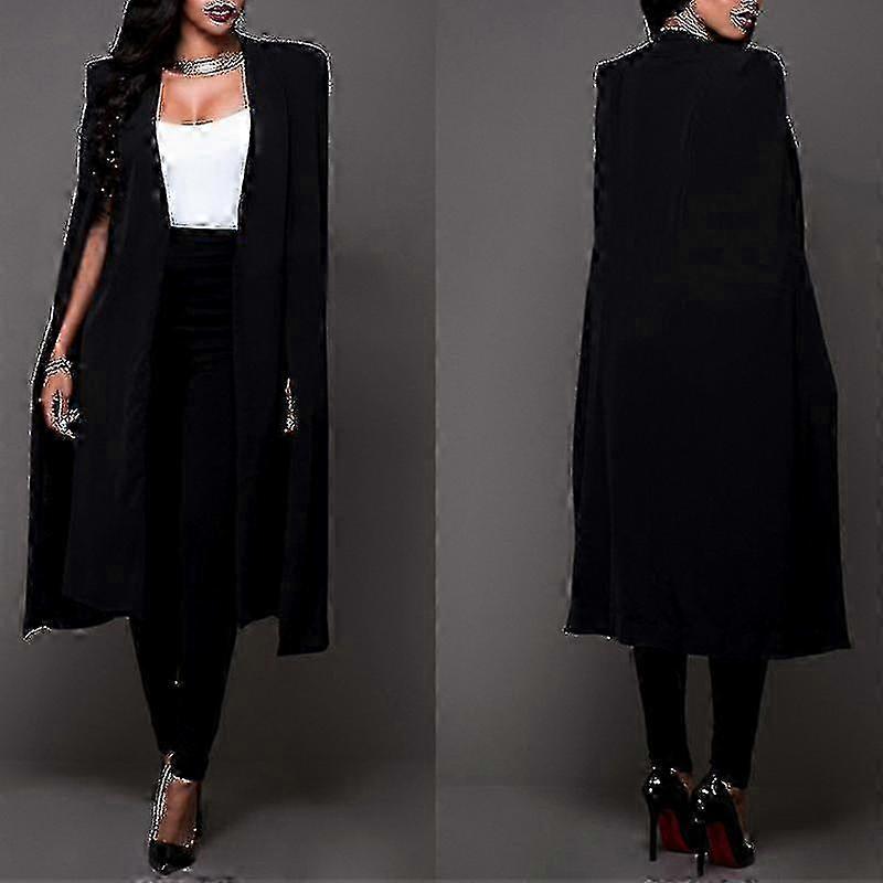 Kvinnor Casual Open Front Cape Cloak Trench Duster Coat Lång