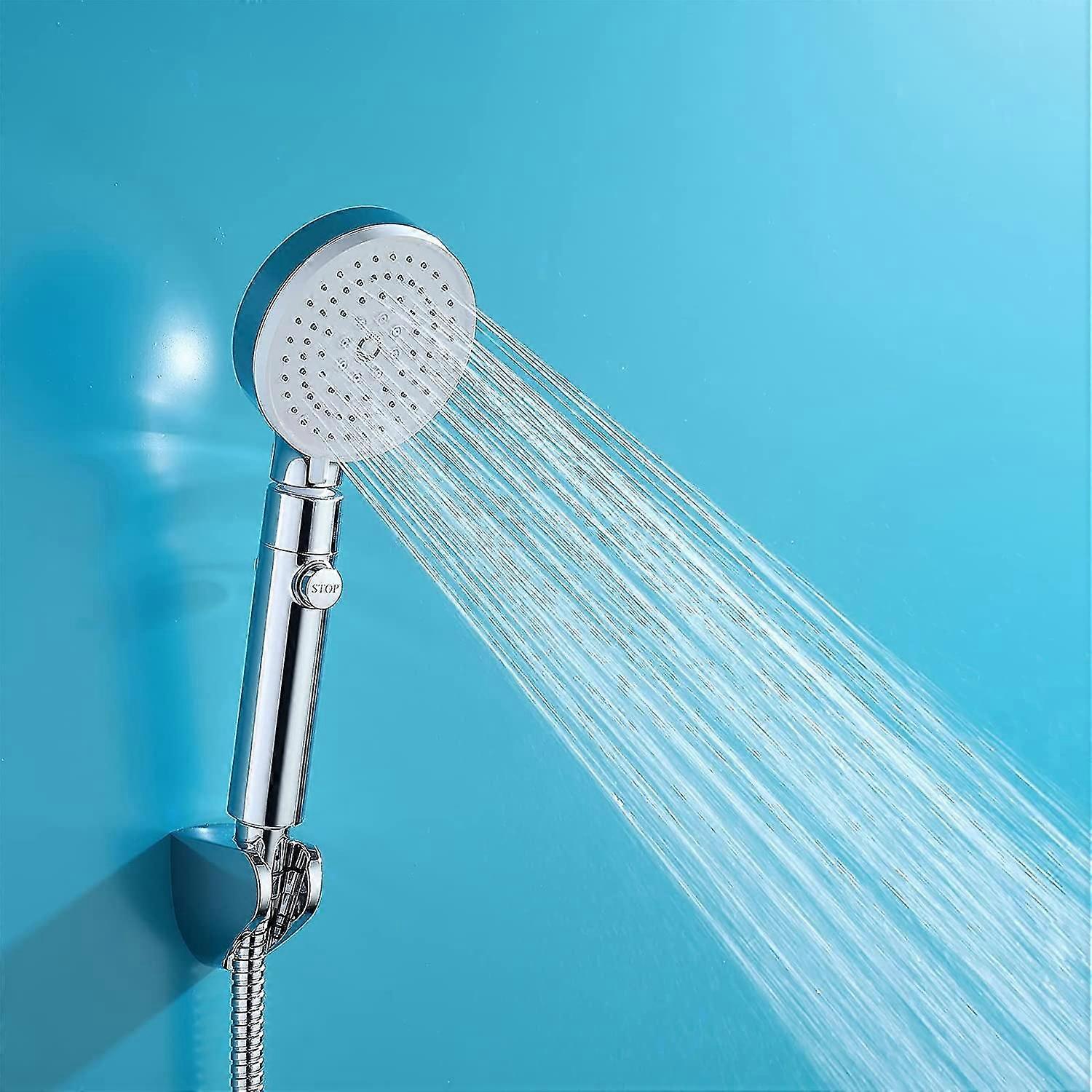 Soffione ad alta pressione con tubo e supporto, soffione a 3 getti, soffione anticalcare, risparmio idrico