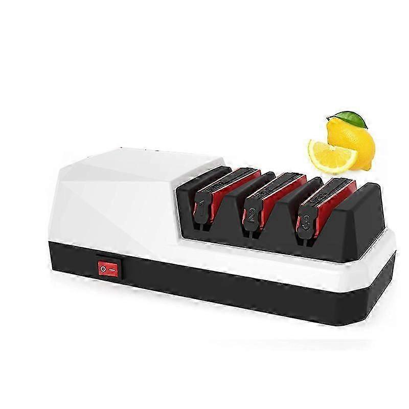 3-Stage Electric Knife Sharpener for Kitchen Knives with White EU Plug - Precision Blade Sharpener System with Angle Guide & Ceramic Wheels
