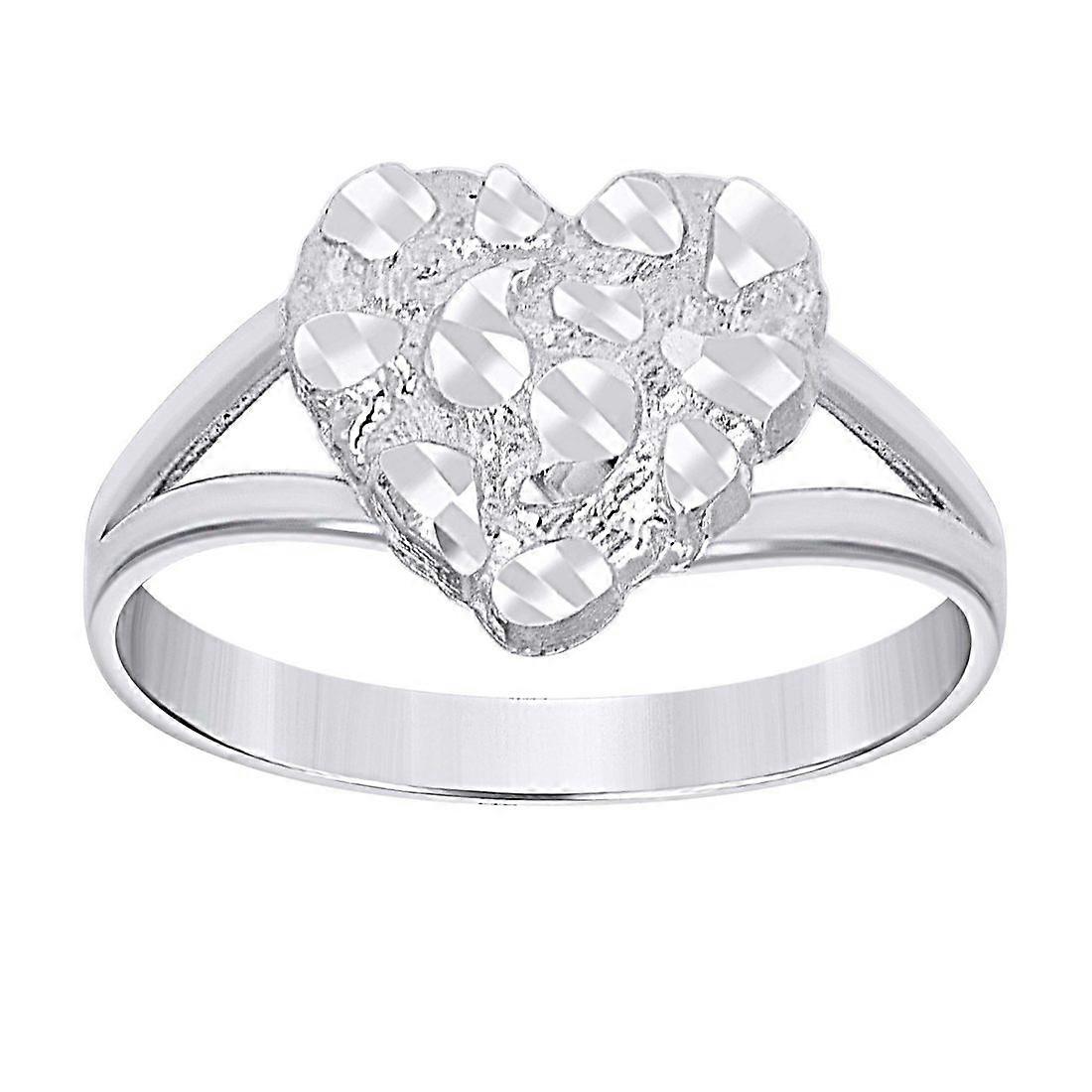 925スターリングシルバーレディースラブハートナゲットファッションリング10.3x2.5mmワイドサイズ7ステートメントリング女性用