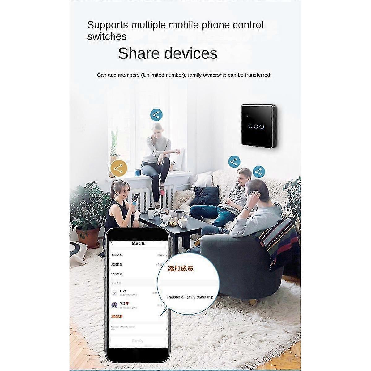 Tuya Wifi Smart Switch Touch Light Switch Zero Fire Line 3 Switch