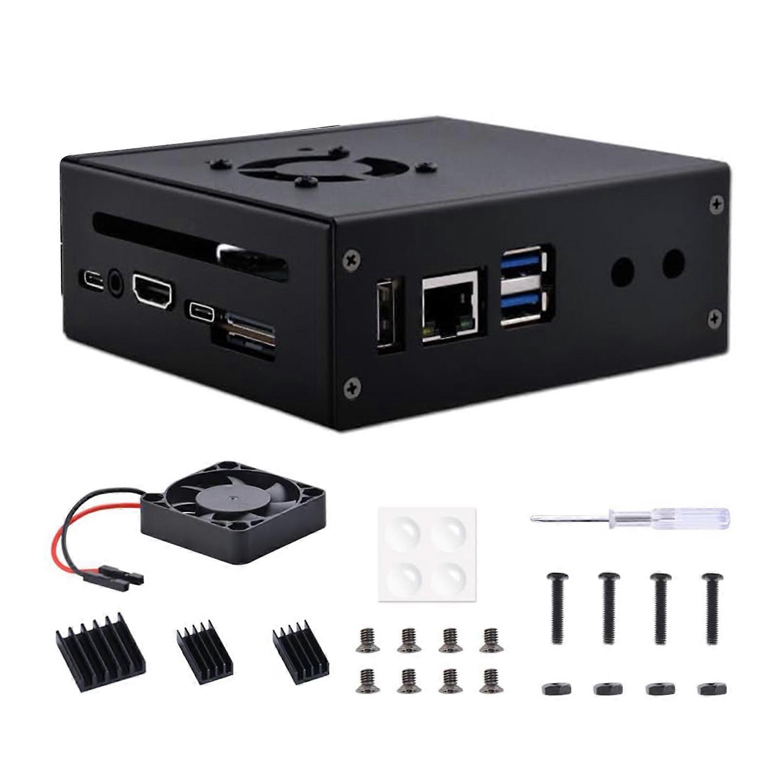 Robust Cover for OrangePi 5 5B Protective Case with Fan and Aluminum Heat Sinks Temperature Control Cooler Box