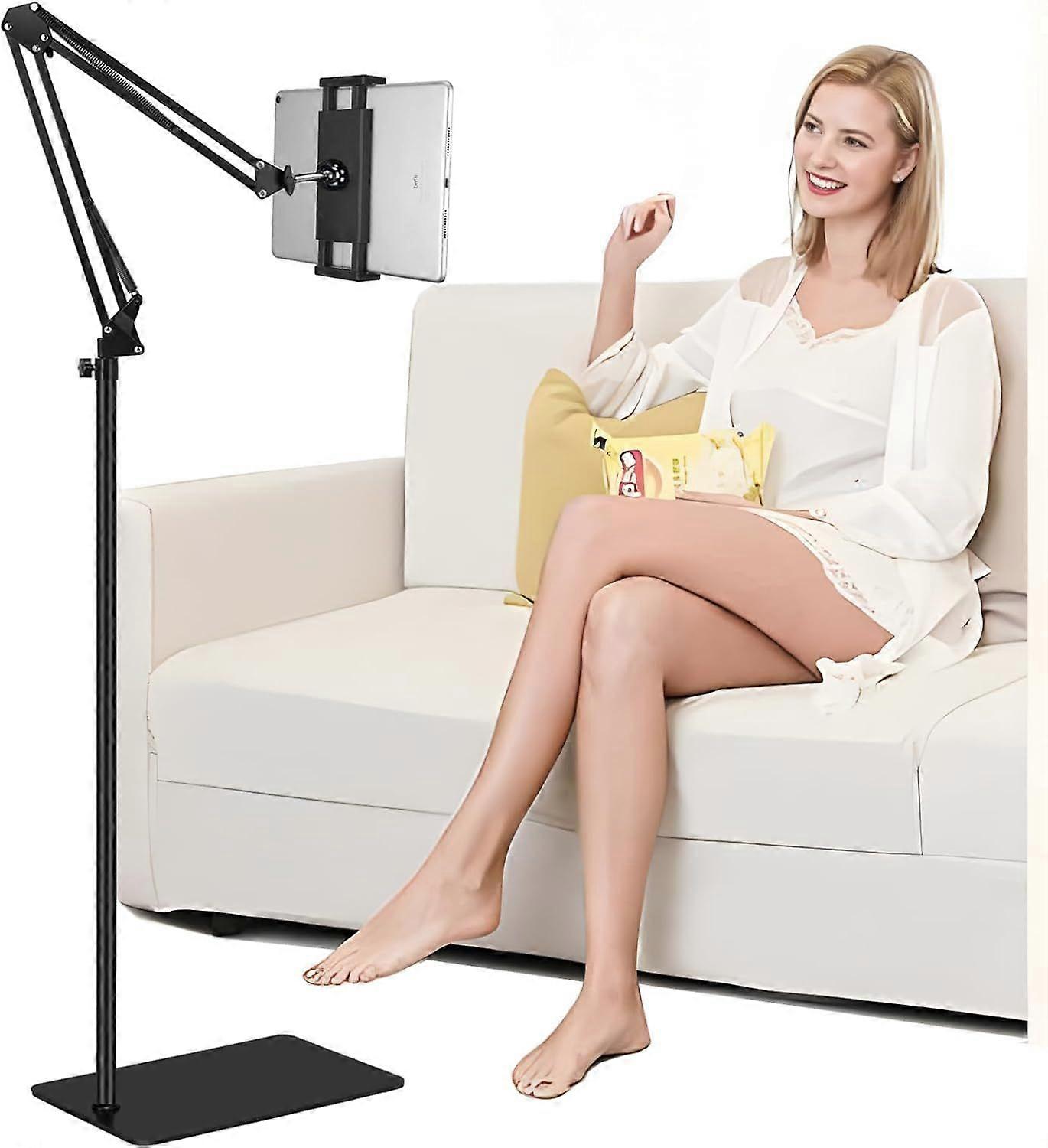 Tablet Floor Stand with Heavy Duty Base, Overhead Bed phone Stand Angle Height