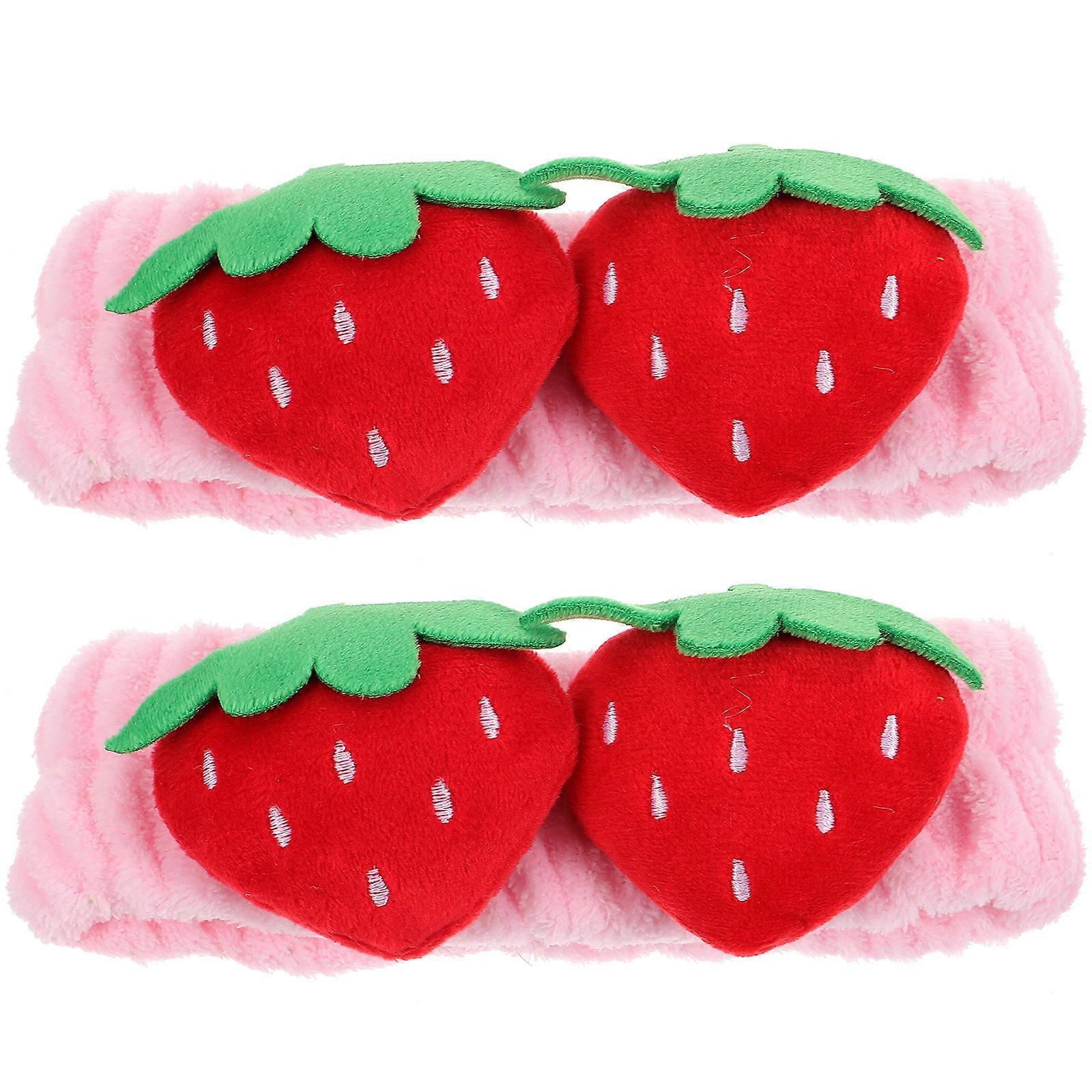 Cute Strawberry Headband Set 2pcs Comfortable Elastic Hair Accessory for Face Washing, Makeup, Spa & Skincare Adorable Design for Women, Friends