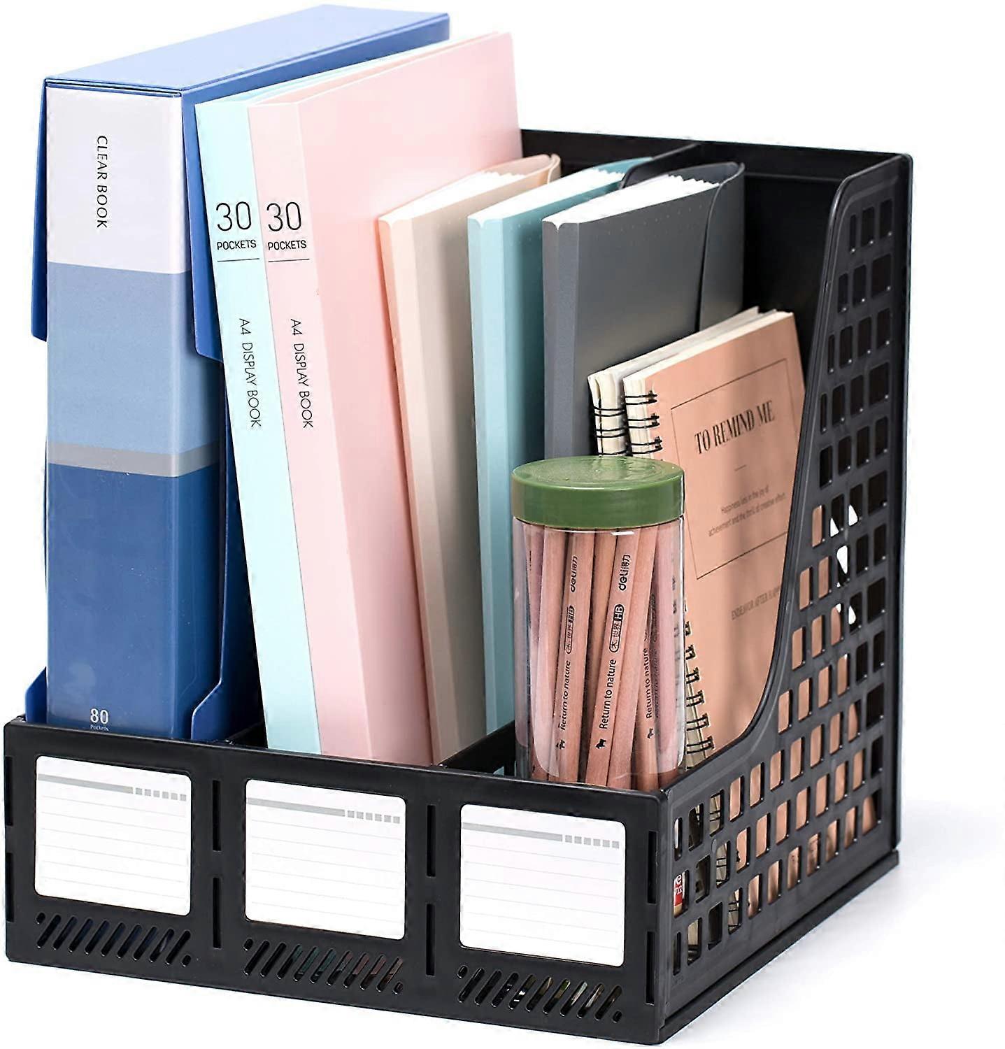 Magazine File Holder/Desk Organizer for Office Organization and Storage with 3 Vertical Compartments