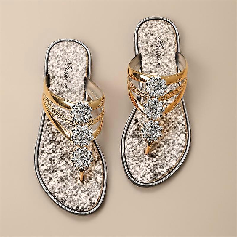 Women's flip flops with rhinestones high-end flip flops large size flat slippers summer sandals