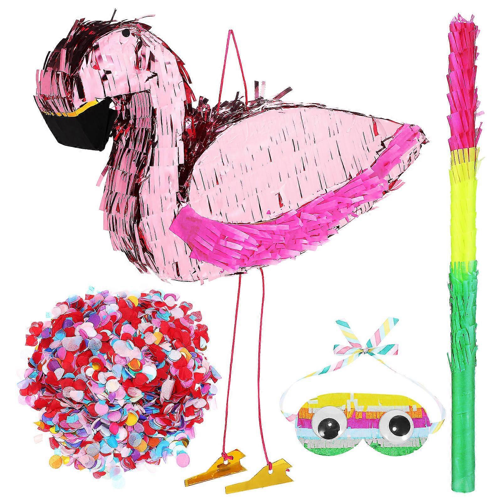 Birthday Party Pinata Flamingo Pinata Stick And Blindfold Assorted Color Festive Decoration 1Set