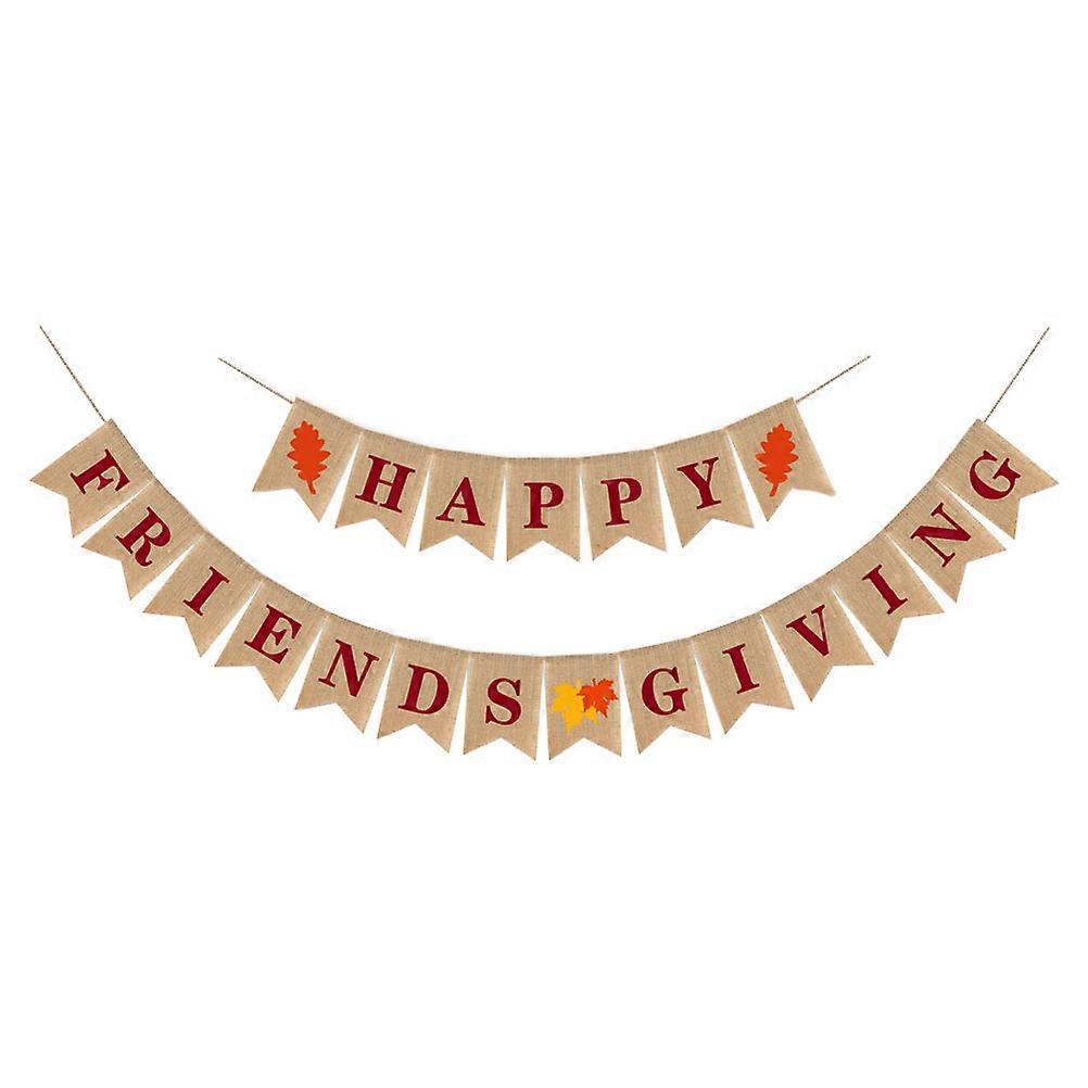 Linen Cloth Banner Friends Thanksgiving Decoration Festive Occasions Khaki 1Set