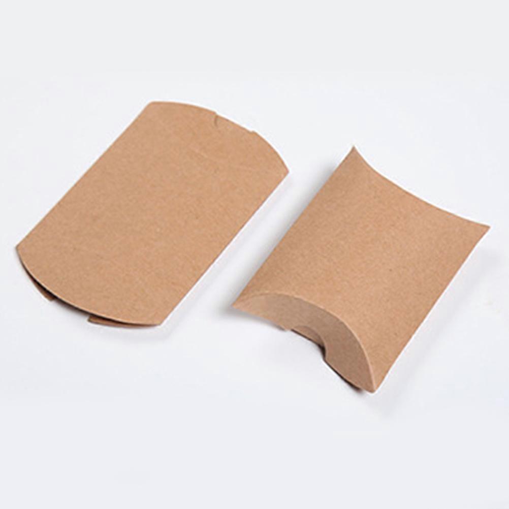 Pillow Shape Kraft Paper Candy Boxes present Holder Party Favor Container Khaki Color 9x6.5x2.5cm Size 50Pcs