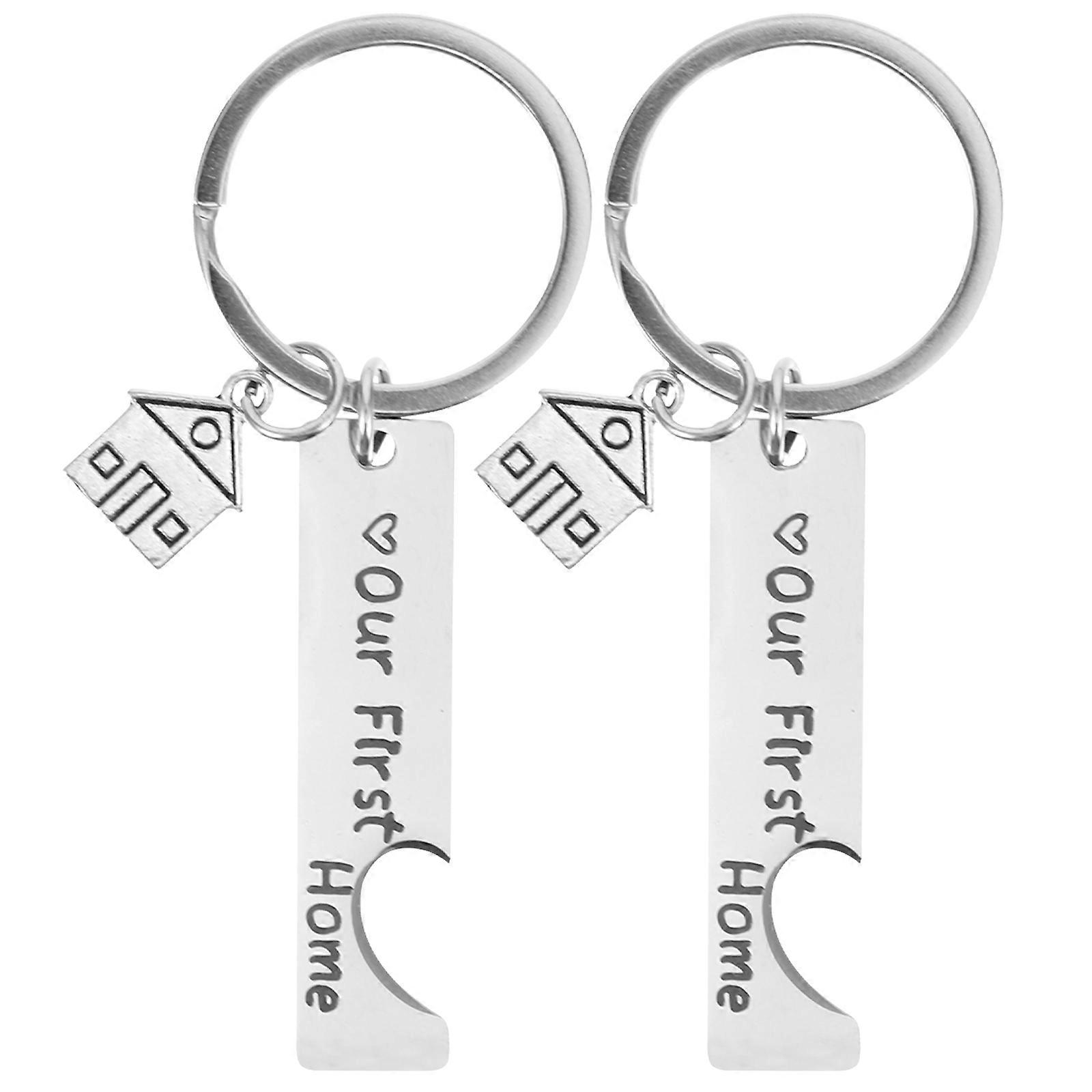 Moving Occasion present Rustic House Keychain Silver Metal Keychain 2Pcs