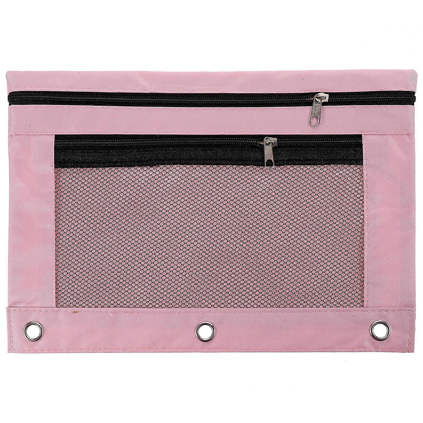Binder Pencil Case Pencil Bag Pink 25X18CM Storage Rectangular Double Pocket Design 1Set