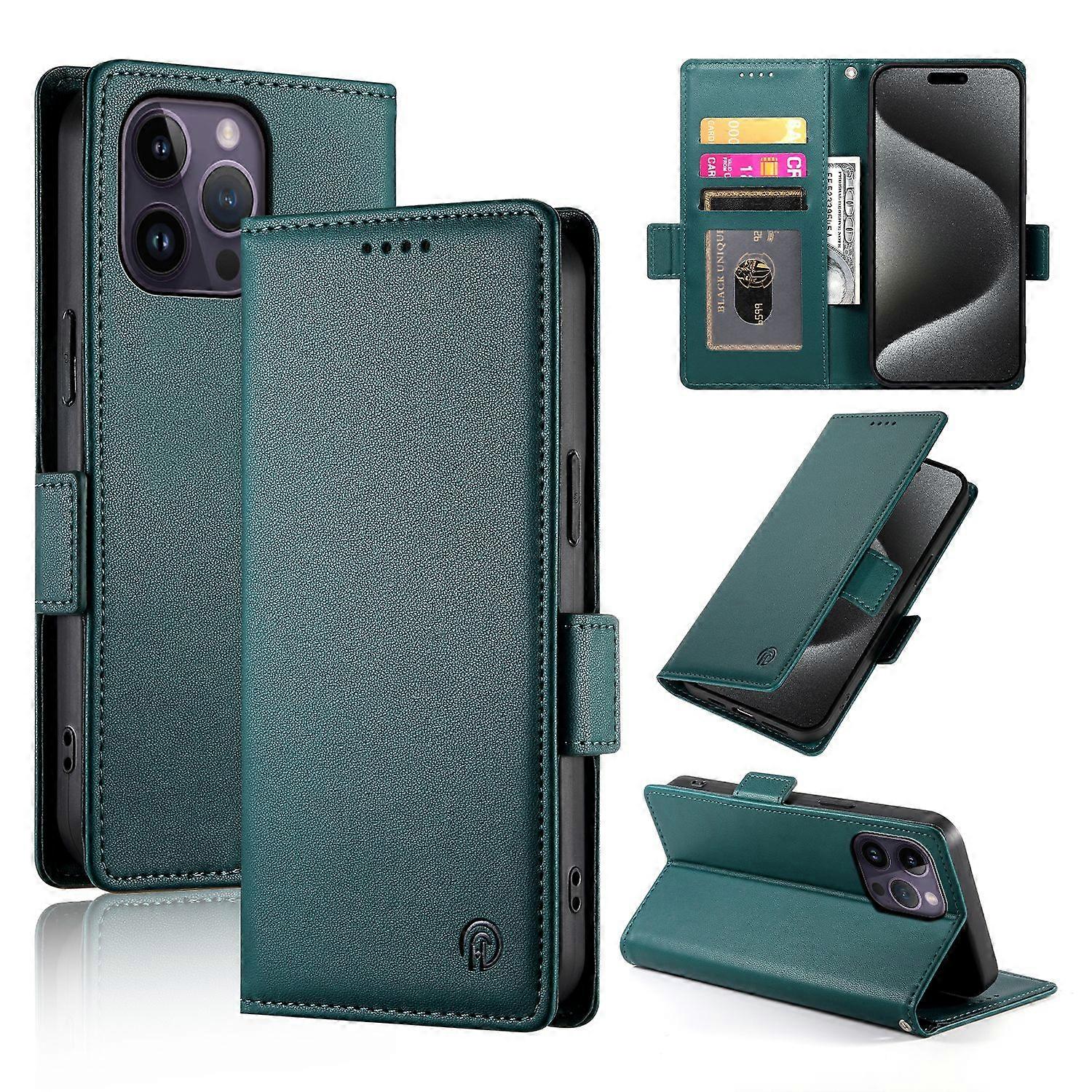 Wallet Case For IPhone 14 Pro Max,Slim Protective Shockproof Case With RFID Blocking,Premium PU Leather Kickstand-Green