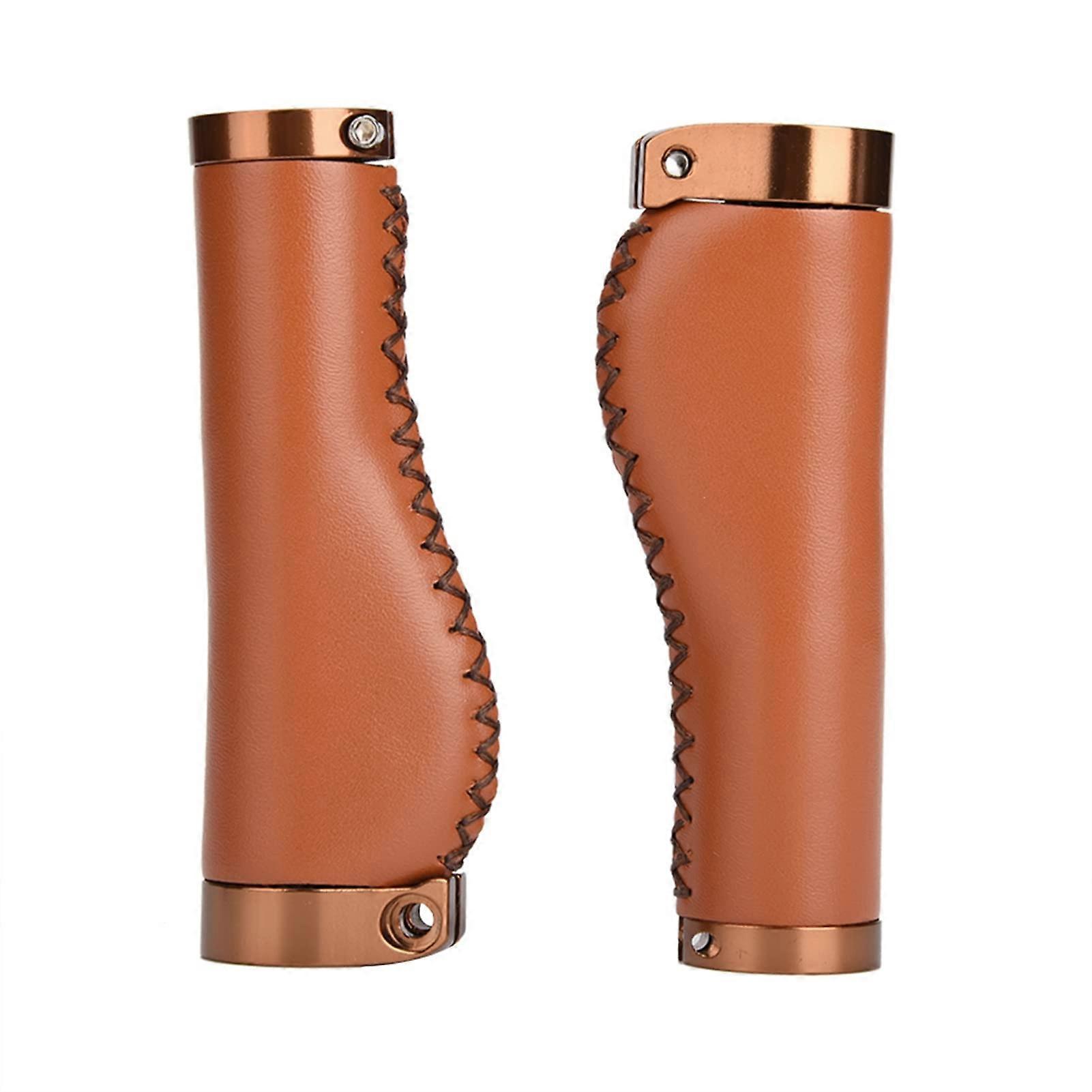 Leather Bicycle Grips 1 Pair PU Leather Handlebar End Cover Retro Style Brown