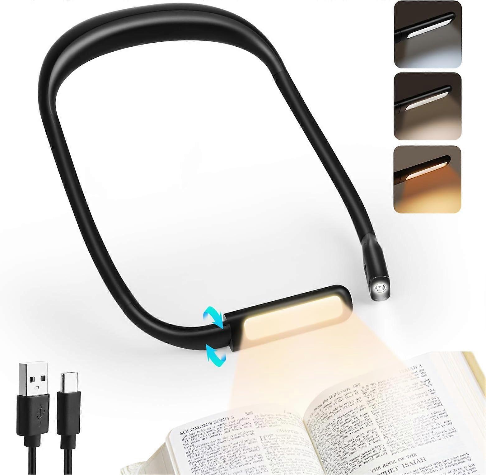 1 piece neck reading light, rechargeable 3-color LED bedside reading light