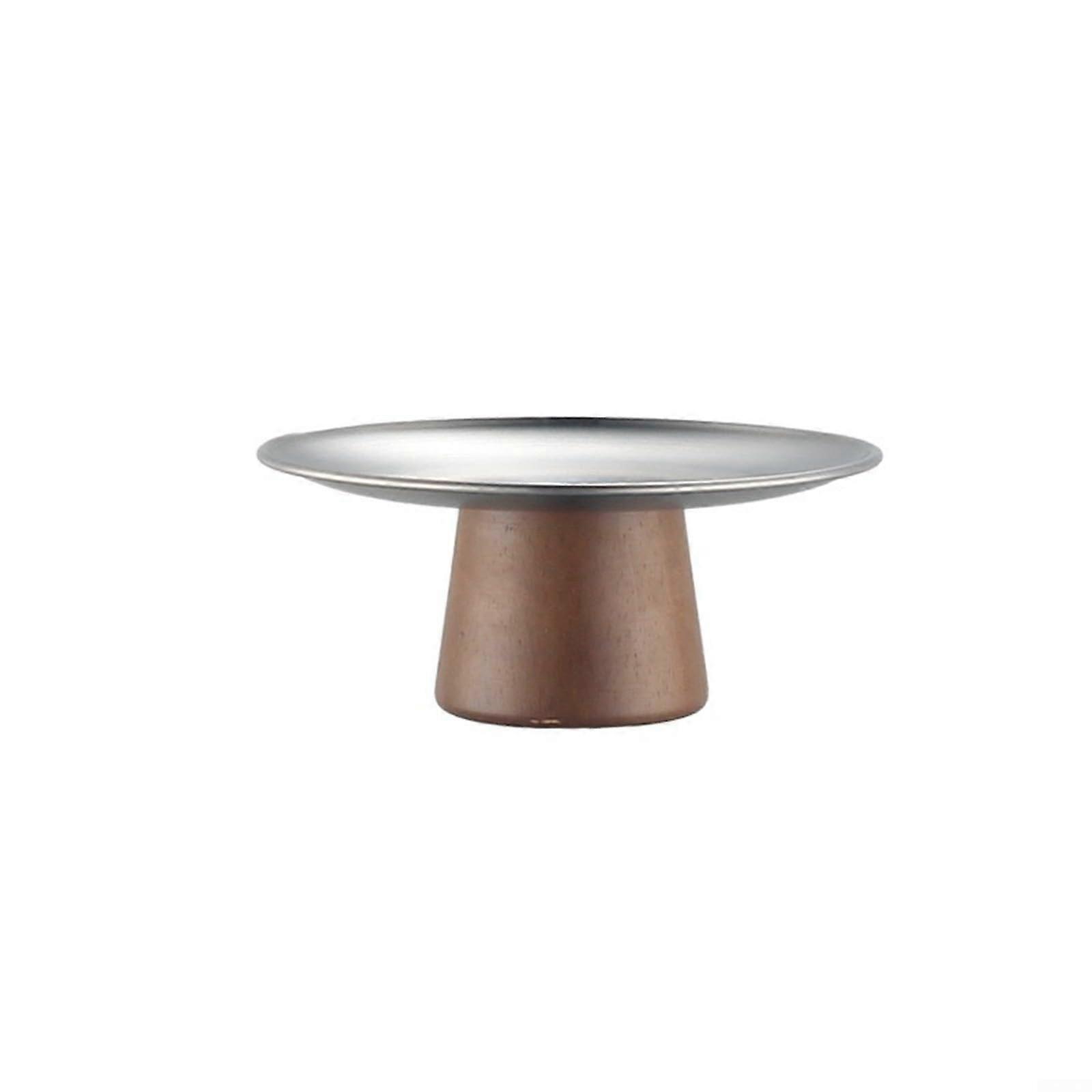 Korean Style Fruit Plate with Wood Base and Silver Finish, 17cm Cake Display Stand