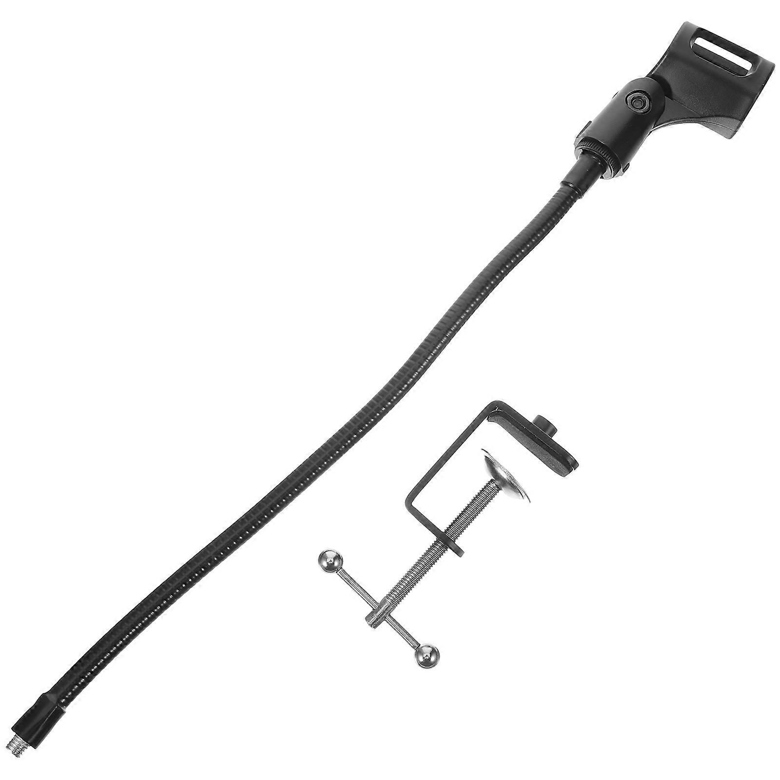 Microphone Stand with Phone Holder, Flexible Hose, Clamp, and Sturdy Base for Desk Use, Adjustable Height for Various Phones