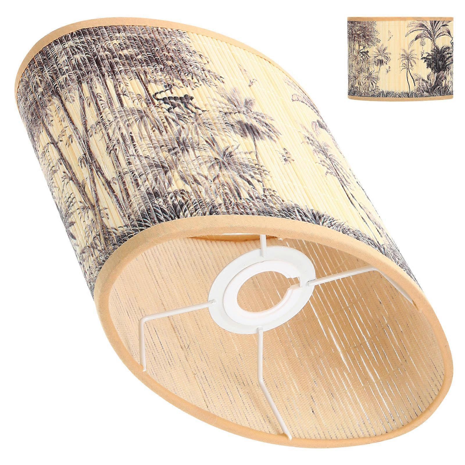 Table Lampshade Oval Bamboo Lamp Shade Cover For Home Use Dark Grey 23.00X18.00X12.50CM Provide Warm Lighting 1Set