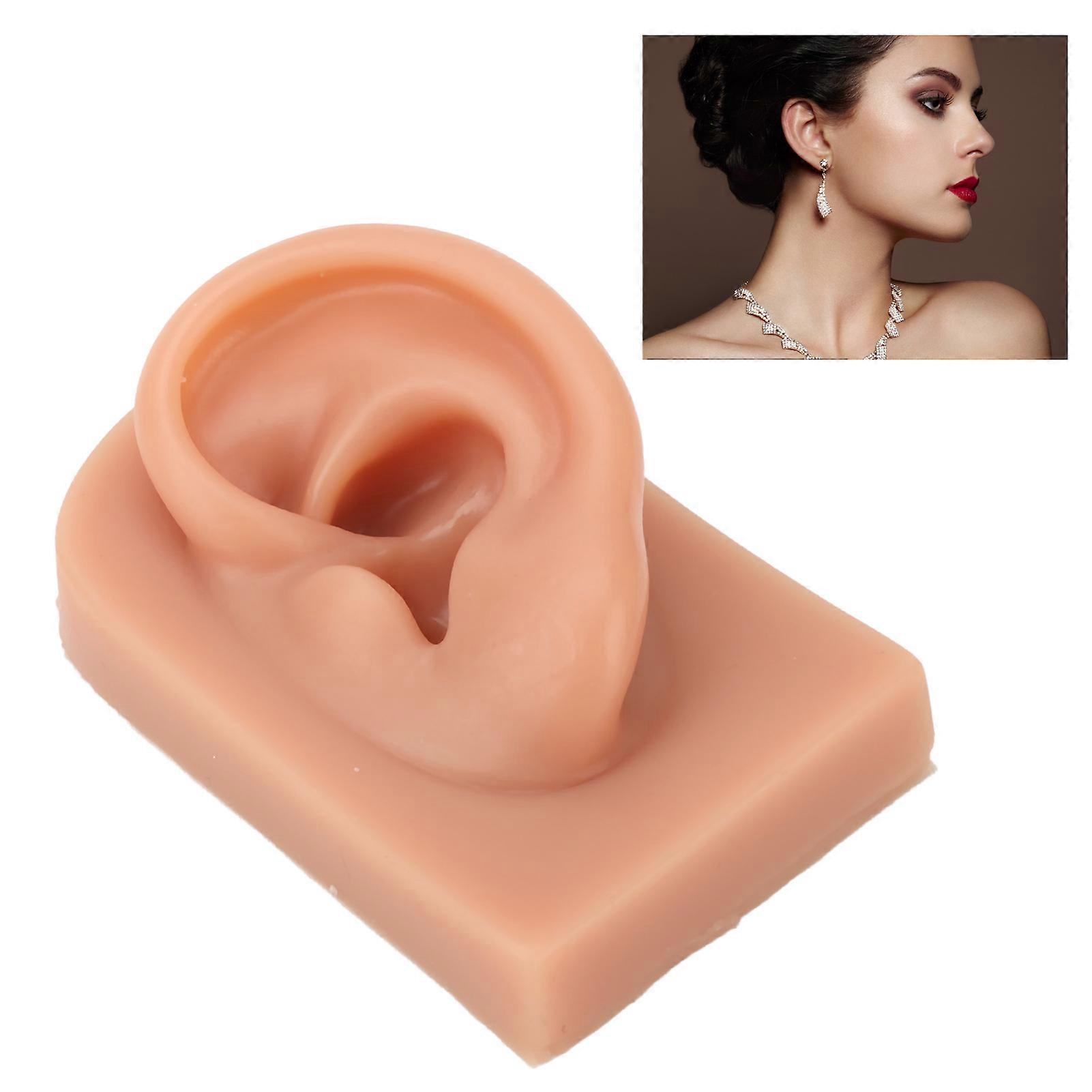 3D Piercing Practice Ear Model Dark Skin Color Soft Silicone Ear Model for Earrings Display Acupuncture Left 