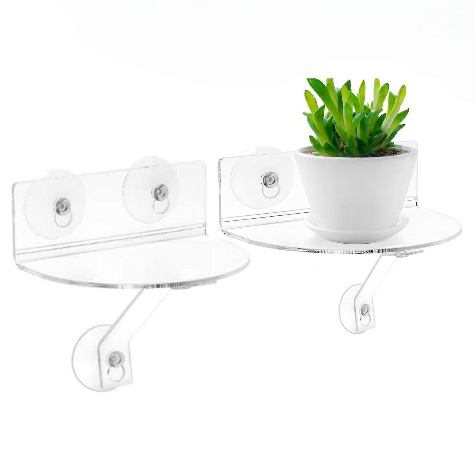 Acrylic Window Plant Shelves 2 Pack with Suction Cups and Support Brackets, Semicircular Herbs Succulents Flower Box Holders