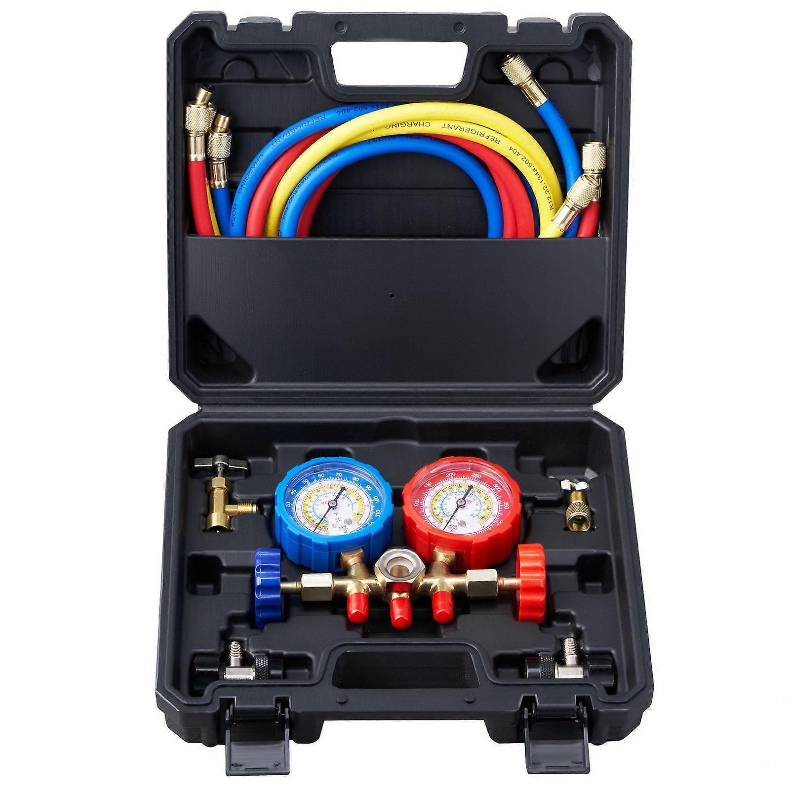 AC Gauge Set - 3 Way AC Manifold Gauge Set,Can Tap Works on Car Auto Freon Charging and Evacuation