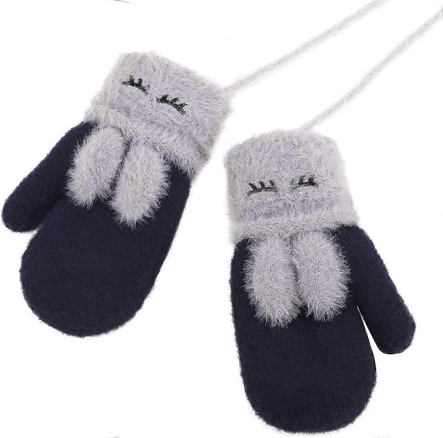 Kids Magic Stretch Mittens for Baby Boys and Girls Winter Knitted Gloves Toddlers Cute Cartoon Fox Design Fleece Lined Outdoor Mitts