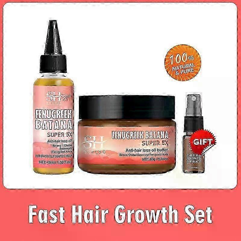 שמן טבעי נגד נשירת שיער Super 5x סט לצמיחת שיער מהירה עם Chebe, שמן בטנה, חמאה וחילבה