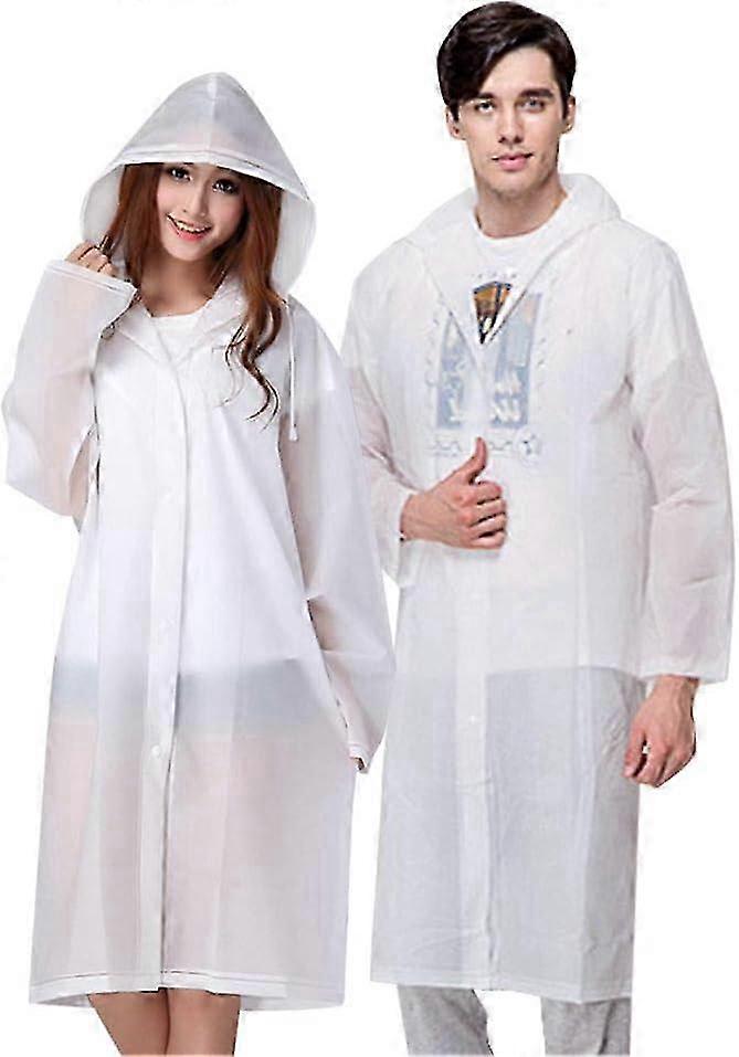 Rain Poncho, 2 Pack Rain Poncho, Reusable Rain Poncho EVA Material, Unisex, Great for Camping, Festivals and Hiking, White, One Size