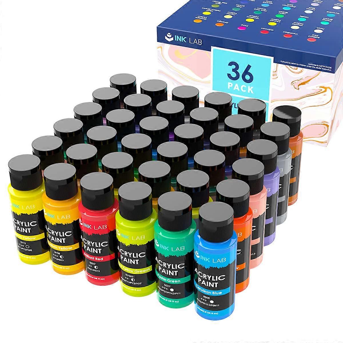 Acrylic Paint Set 36 Colours 60 ml Washable Non-Toxic Artist Paints for Beginners on Canvas Paper Wood Stone