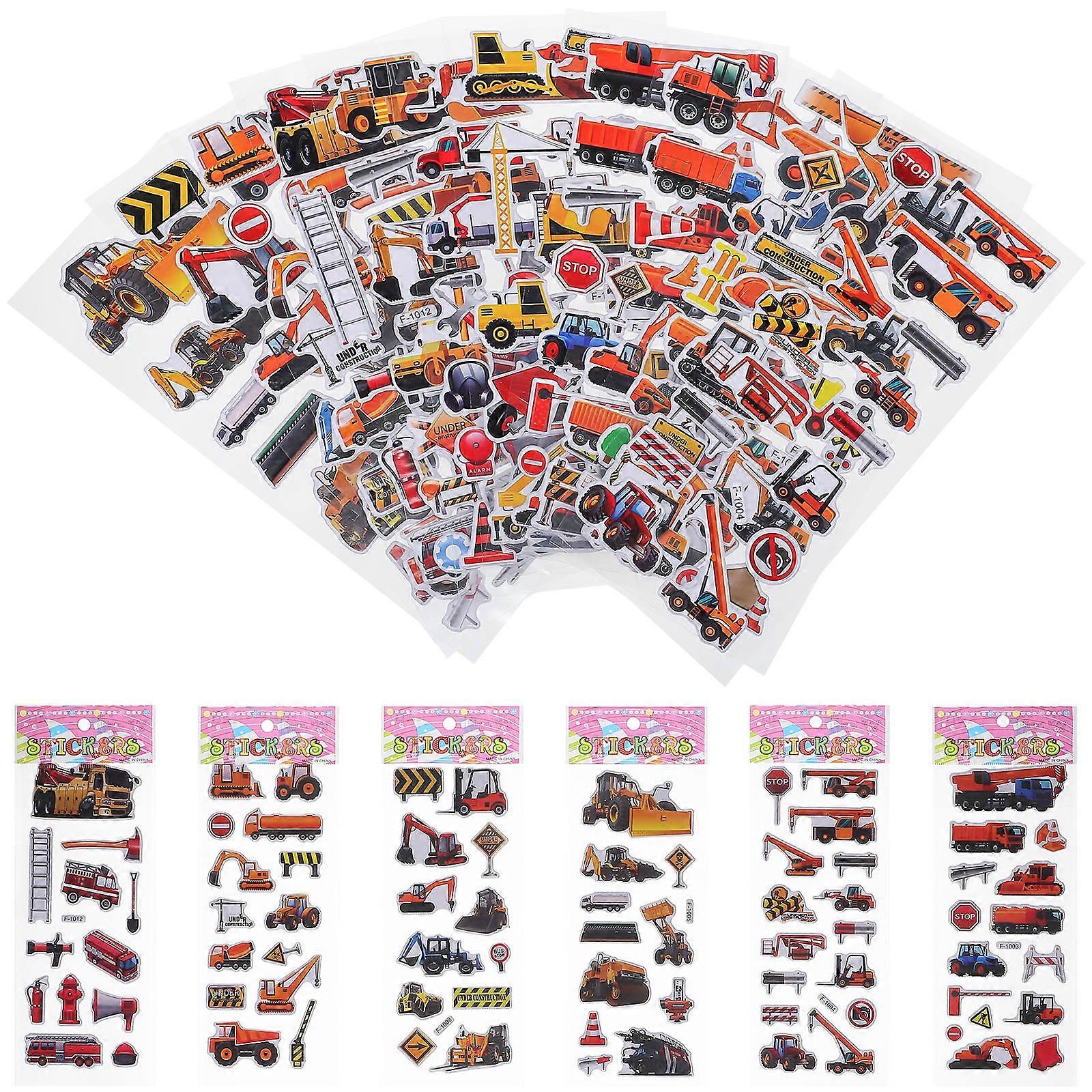 12 Pcs Vehicle Sticker Sheets for Craft Paper, Car and Digger Truck Decals with Strong Adhesion, Safe and Easy to Use Transportation Sticker Set for