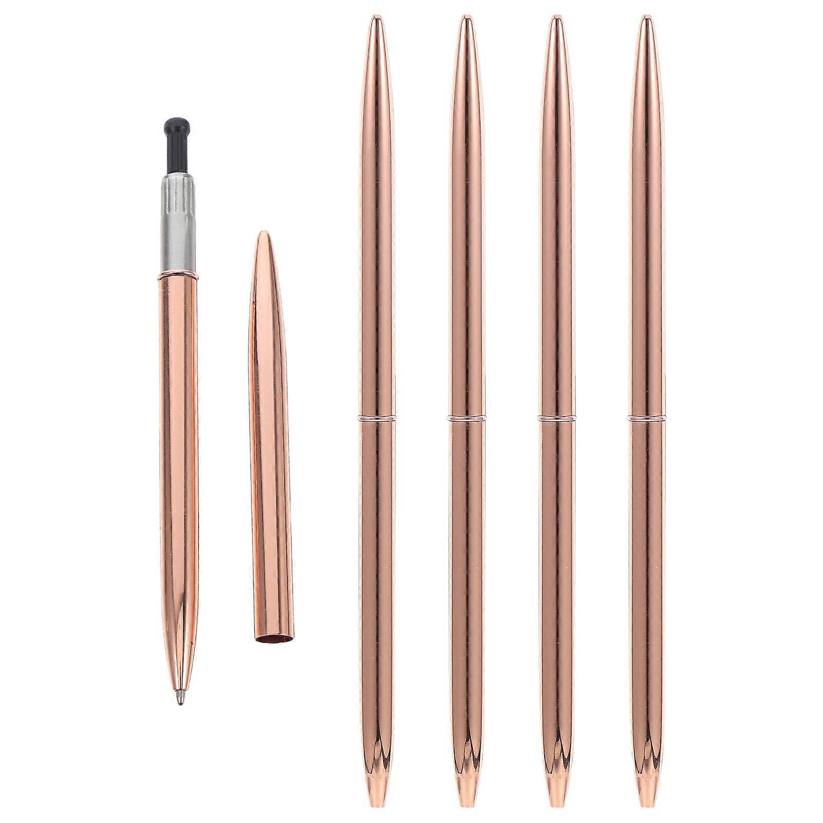 5pcs Metal Rotating Ballpoint Pens with Smooth Black Ink Refill, Ergonomic Design for Students and Office Use, Portable Writing Pens for Classroom