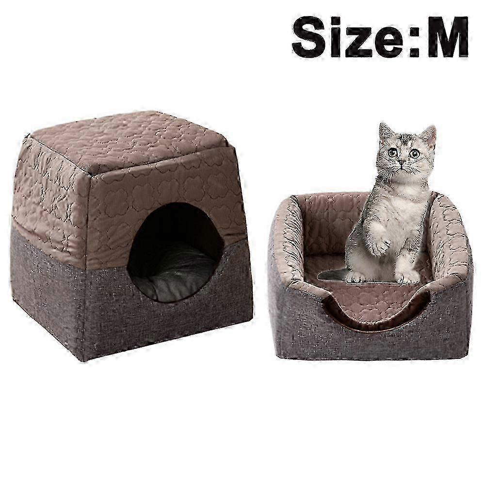 Cool Ice Silk & Self-Warming Cat Haven Bed with High-Density Sponge - 3-in-1 Transformable Pet Sanctuary for Small Pets (37x33x30 cm)