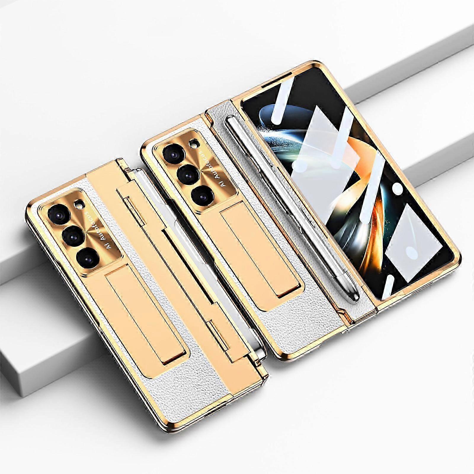 غطاء جالاكسي Z Fold 5 مع قلم S Pen ، غطاء مسند معدني مع [حماية مفصلية وواقي شاشة] ، غطاء حماية من جلد PU لهاتف Samsung Z Fold 5