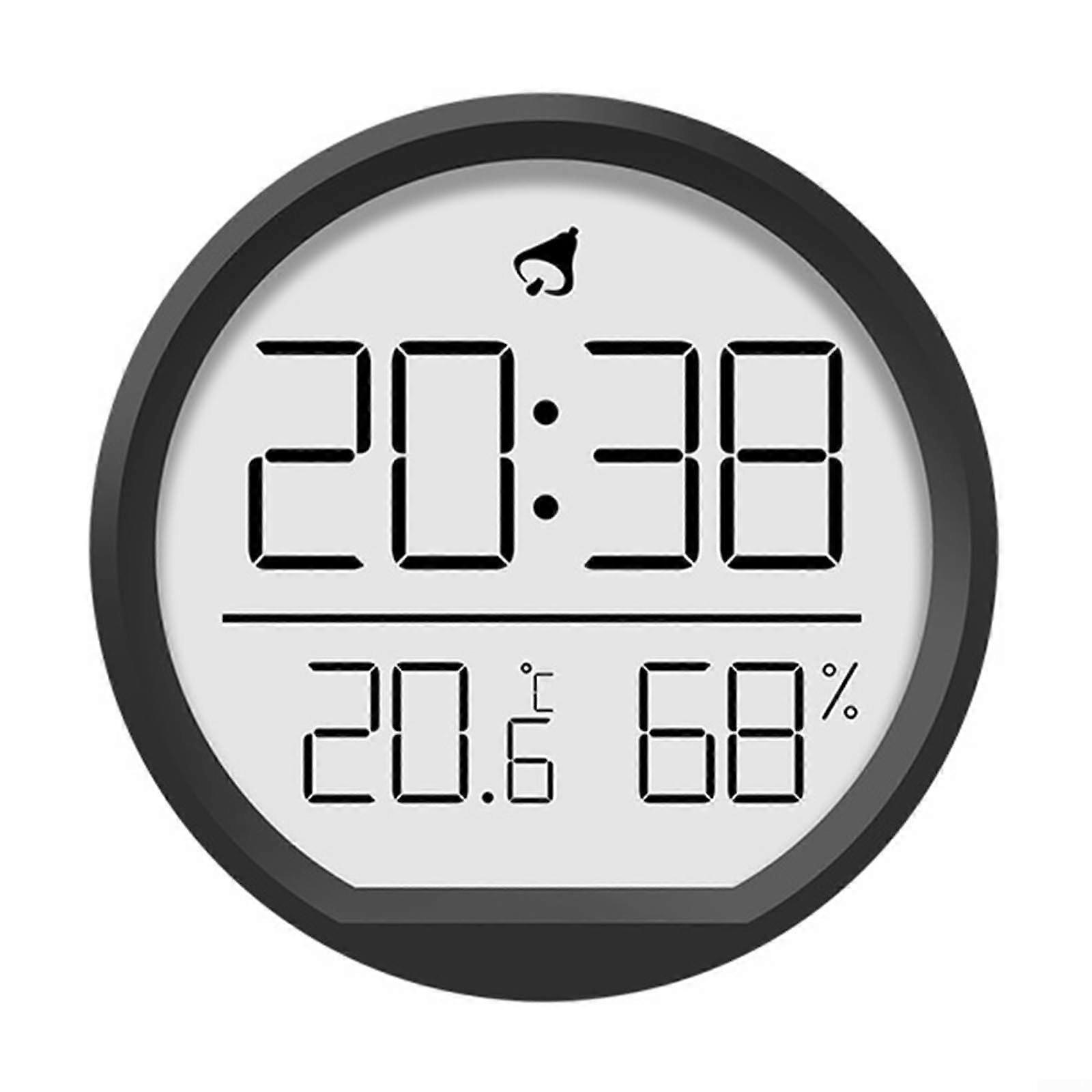 Innovative Interior Clock Design with Time, Temperature, Humidity Display in Black Color, Modern Style, Versatile Home Decor