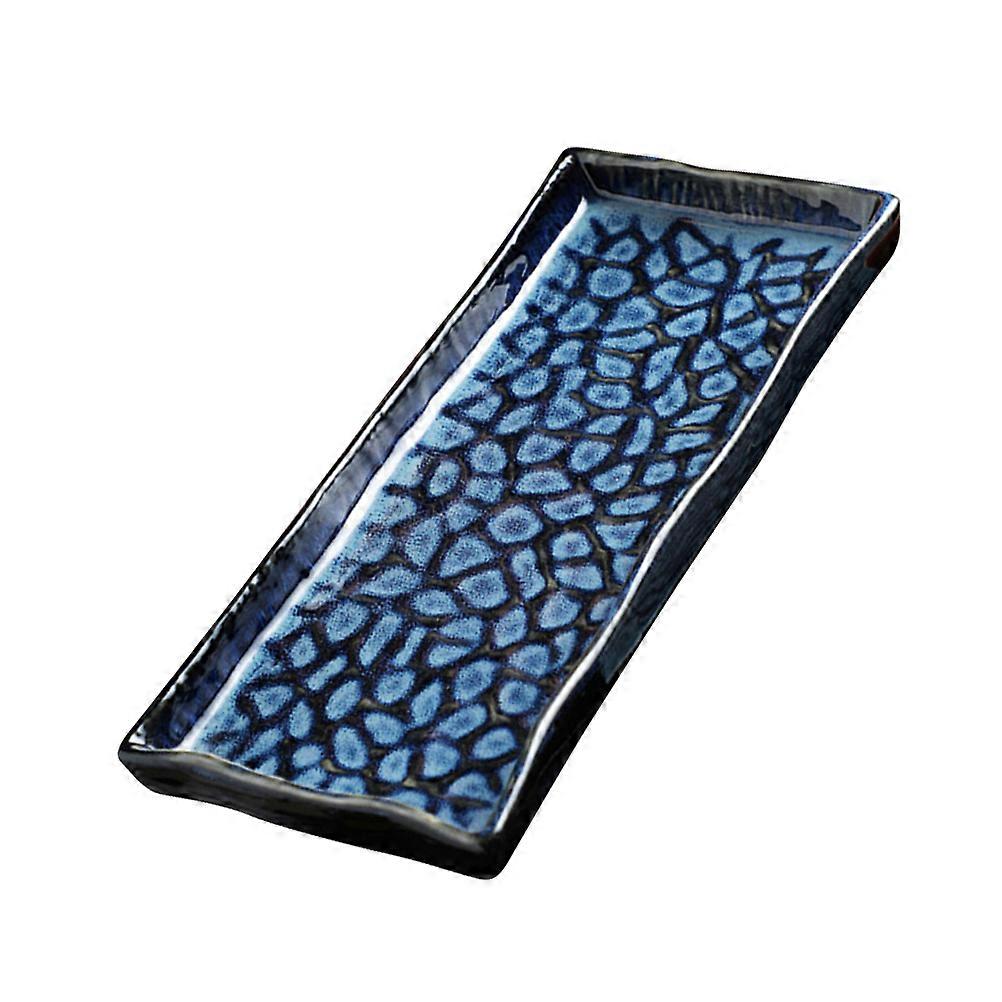 Embossed Ceramic Dessert Plates Rectangular Sushi Presentation Tray Food Serving Platter For Parties Weddings 22.9x11.3x2.4cm 1Set