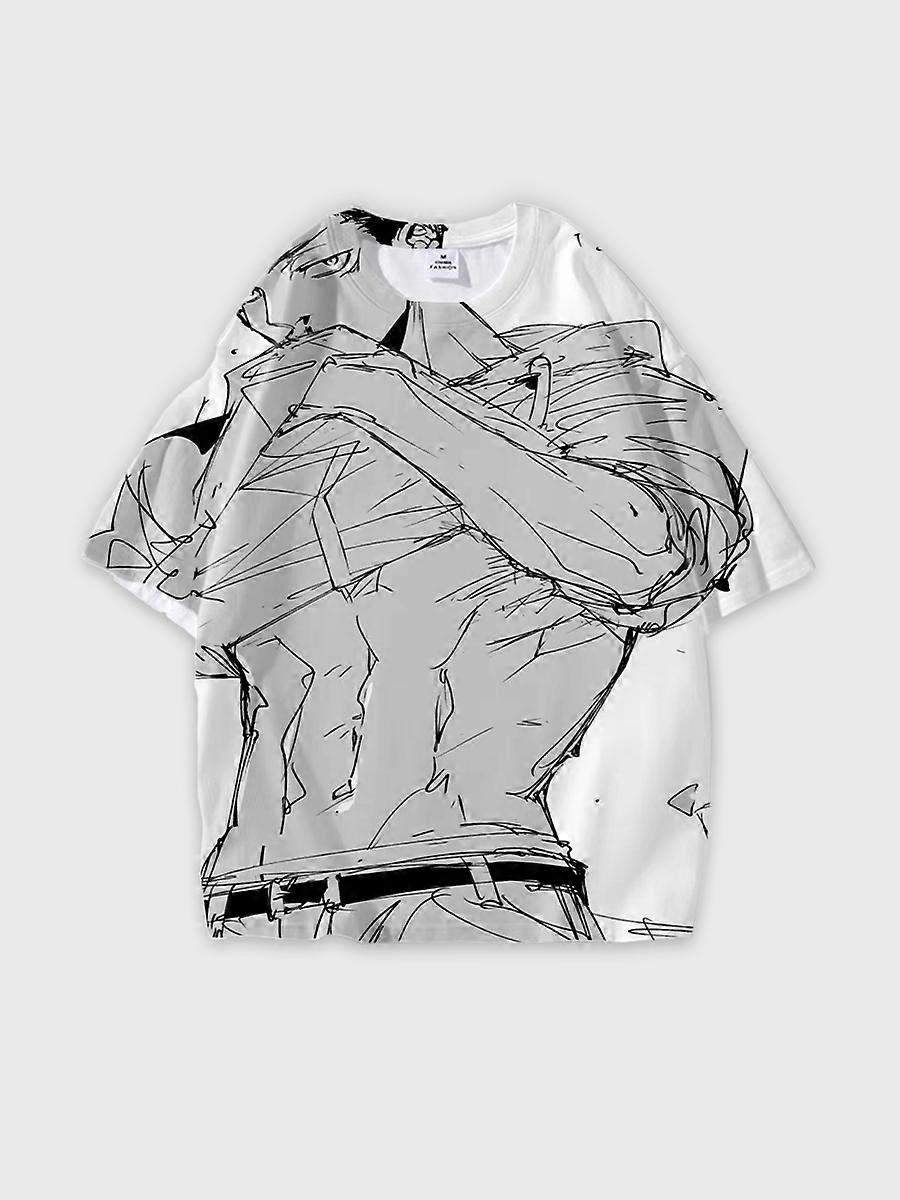 T-shirt round neck Character Pattern loose short sleeve P1413