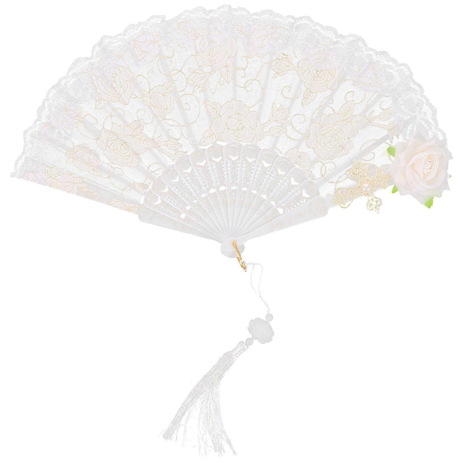 Vintage Lace Folding Fan with Rose Design, Lightweight Decorative Handheld Fan for Weddings, Tea Parties, Cosplay, and Dance Performances