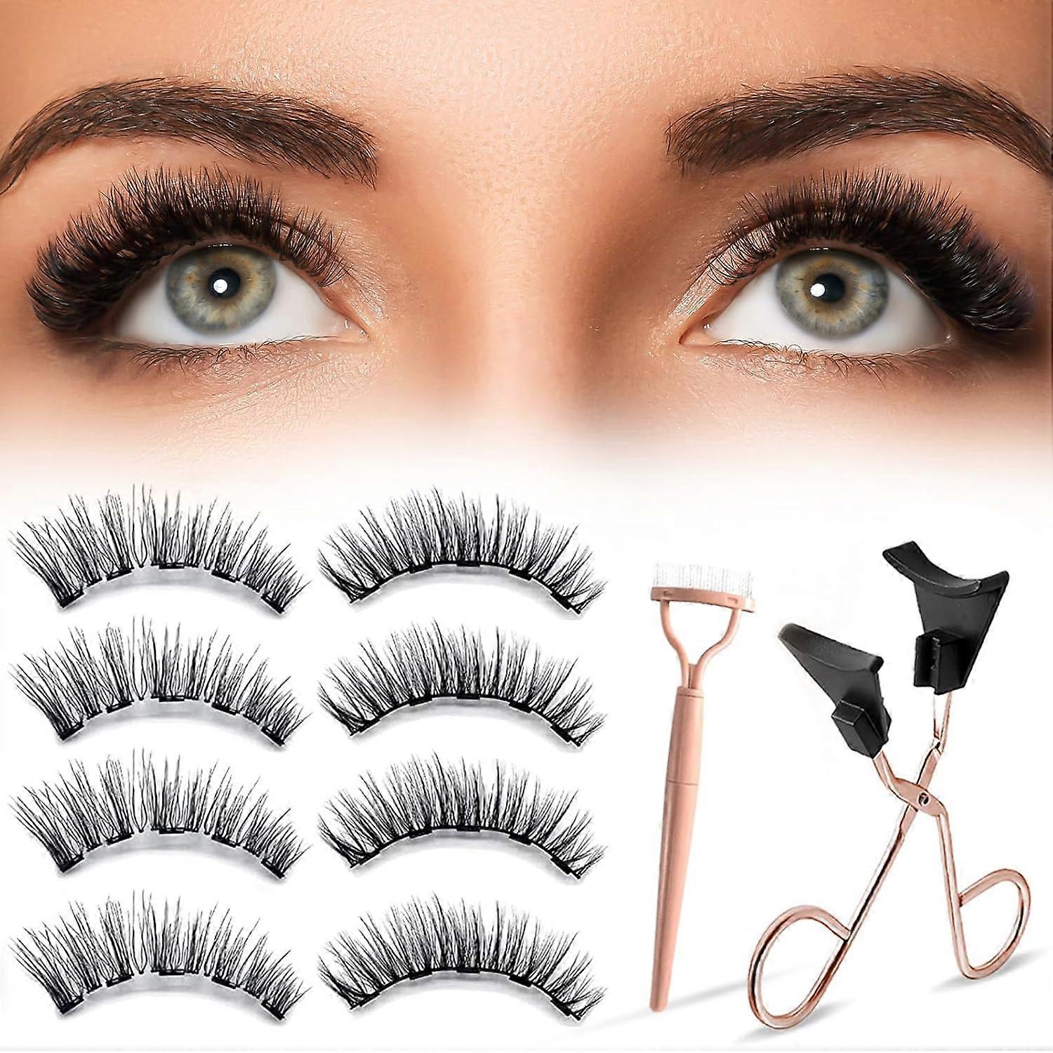 Magnetic Eyelashes, 3D Natural Look Double Magnetic Eyelashes Set with Applicator and Eyelash Comb, Eyeliner Free, Reusable and Waterproof False