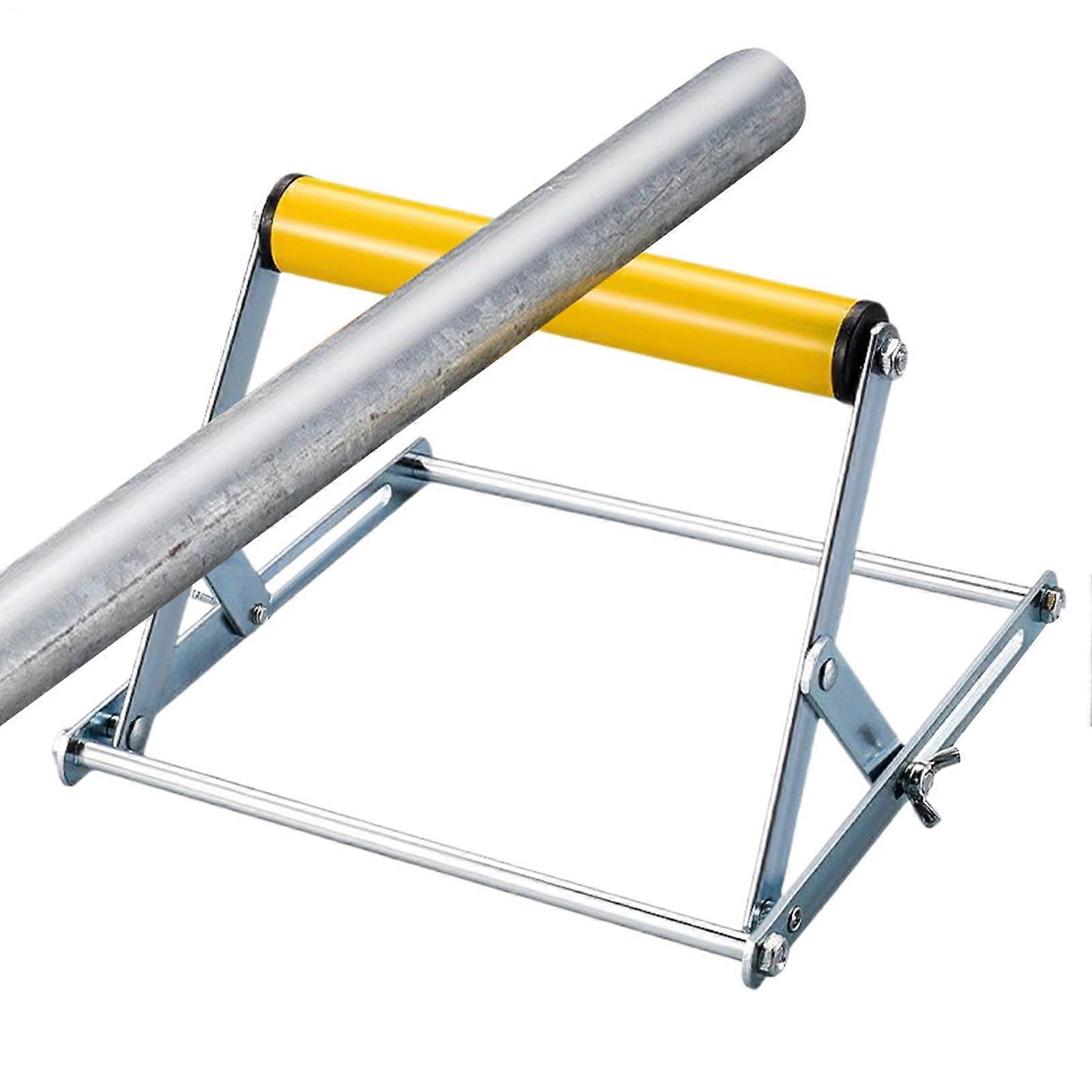 Adjustable support frame for cutting machine – table stand, material stand with heightadjustable wheels, sturdy frame machine stand yellow