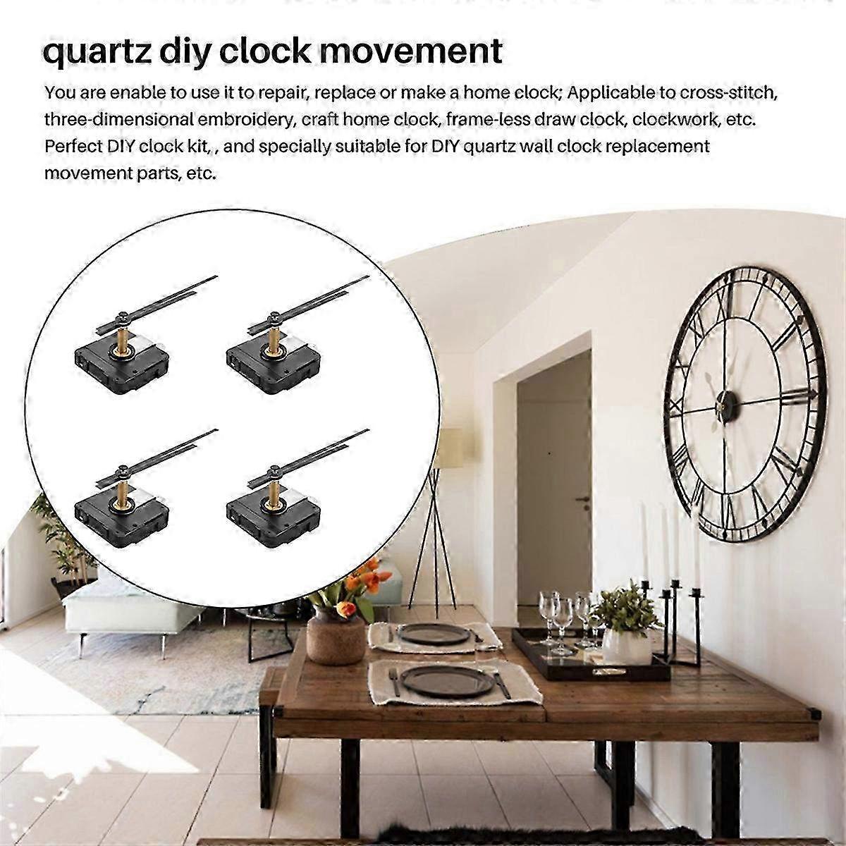 4PCS 31mm Long Shaft DIY Clock Movement Mechanism with Hands Kit - Complete Replacement Set for Wall Clock Crafts