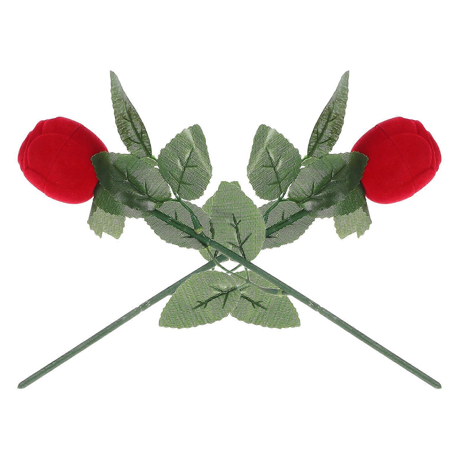 2Pcs Rose Ring Box for Storage Use Green Fabric Wedding Ring Containers